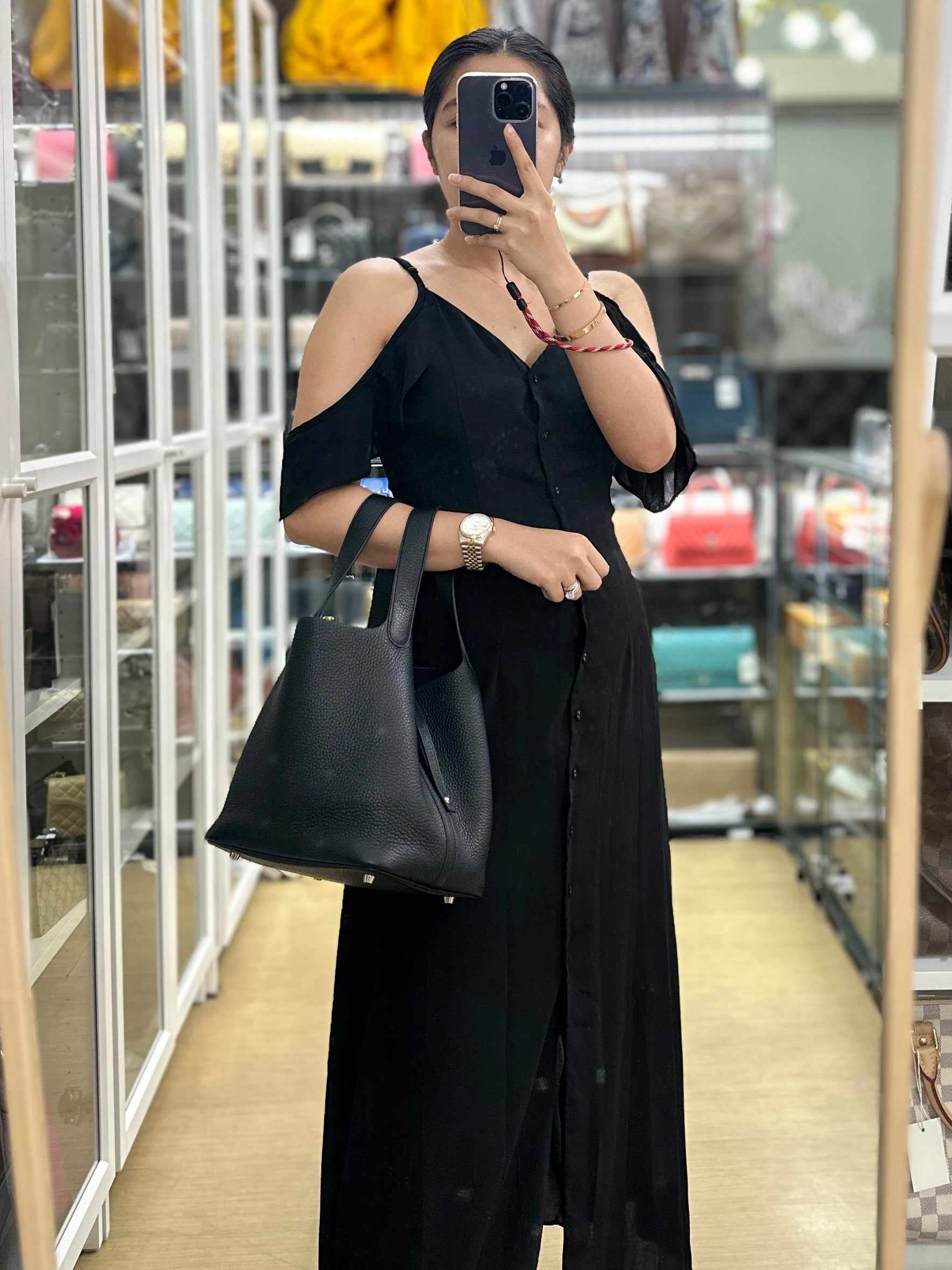 Hermes Picotin Lock 22 Noir (Black) Taurillon Clemence and Silver Hardware Stamp Y (2021)