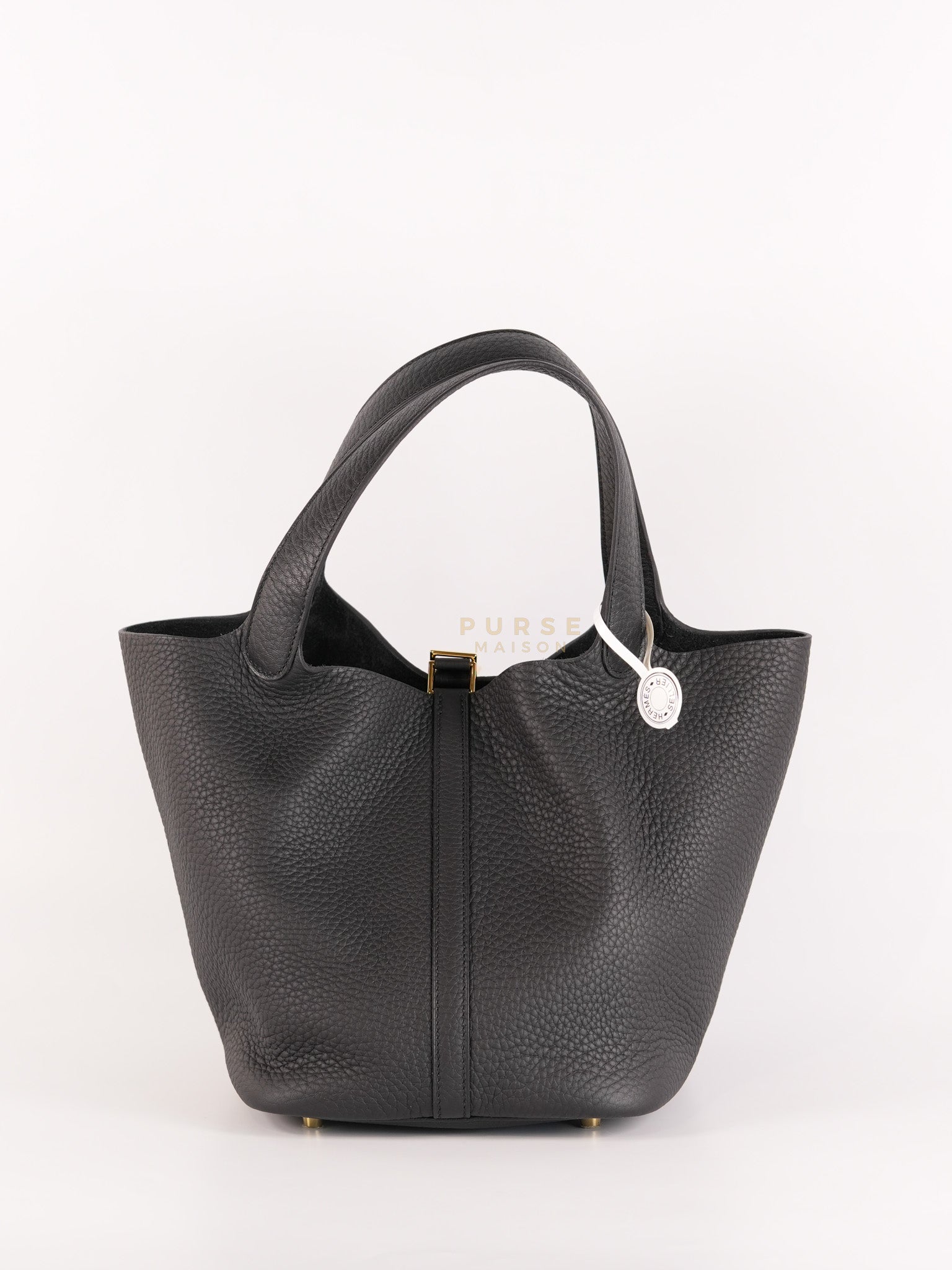 Picotin 22 in Black Clemence Leather and Gold Hardware Stamp K (2025) | Purse Maison Luxury Bags Shop
