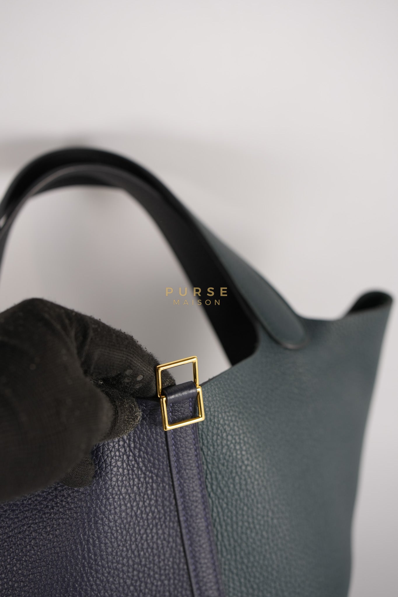 Picotin 22 in Blue/Green Clemence Leather & Gold Hardware Stamp Y (2020) | Purse Maison Luxury Bags Shop