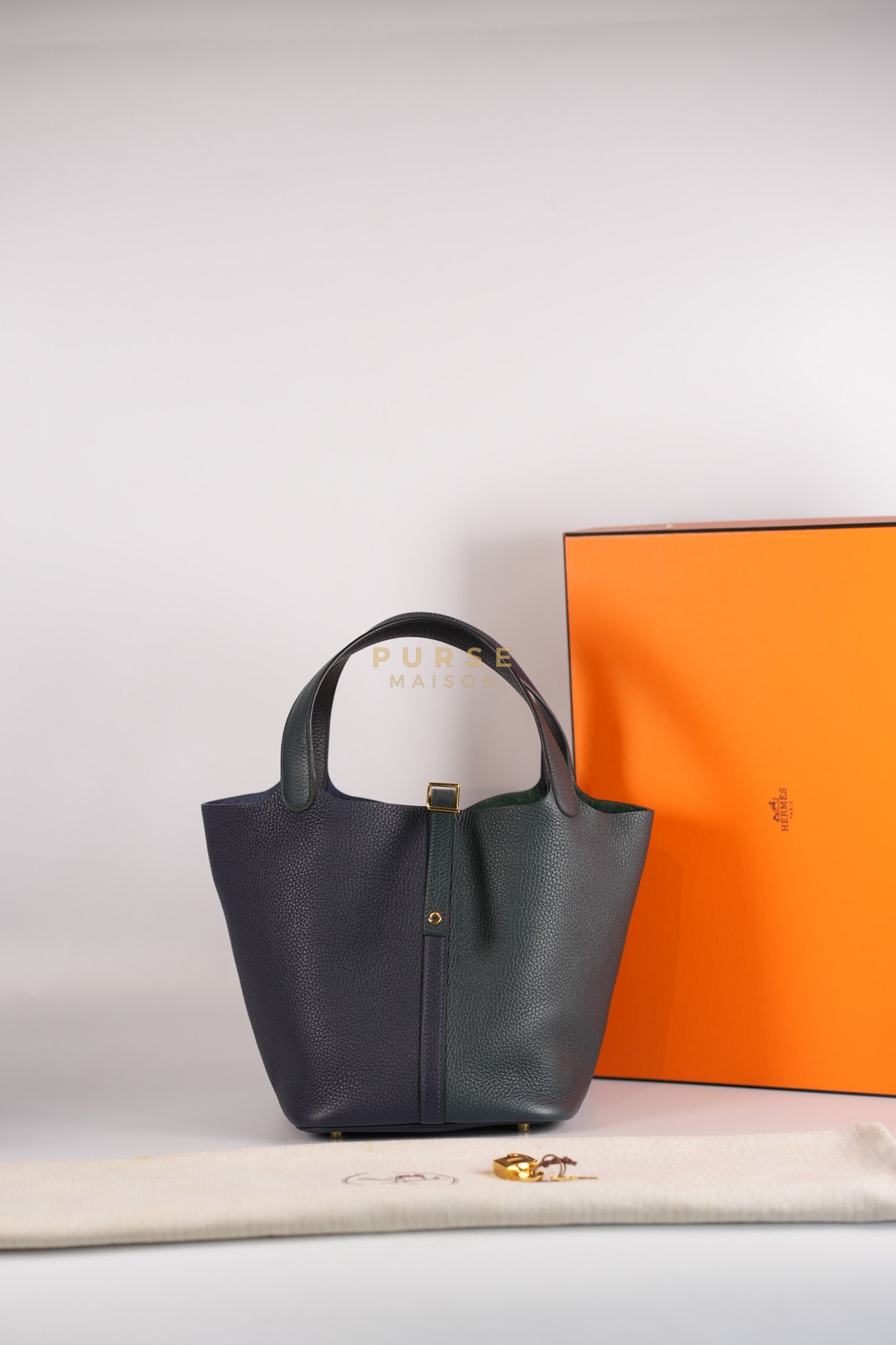 Picotin 22 in Blue/Green Clemence Leather & Gold Hardware Stamp Y (2020) | Purse Maison Luxury Bags Shop