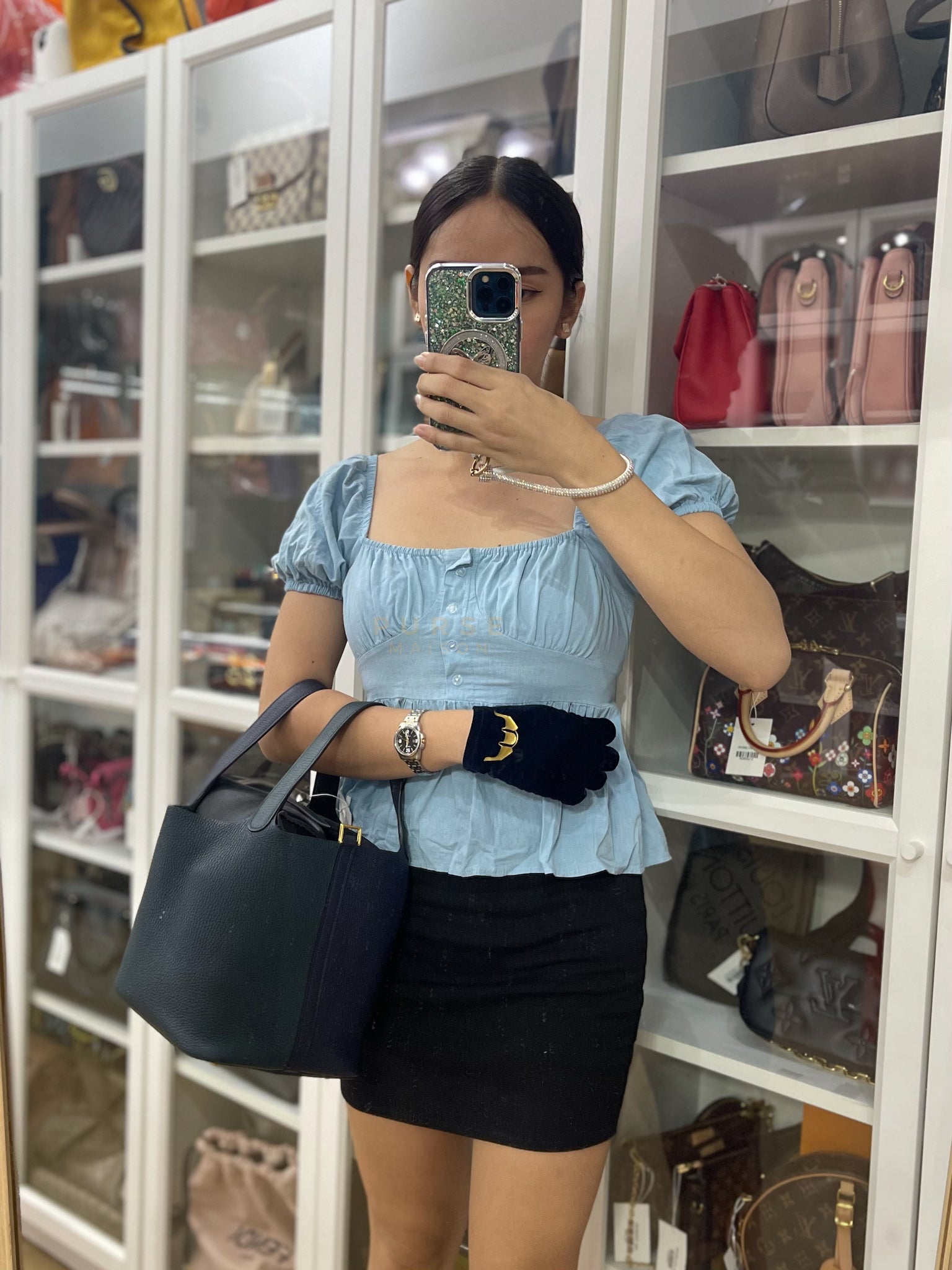 Picotin 22 in Blue/Green Clemence Leather & Gold Hardware Stamp Y (2020) | Purse Maison Luxury Bags Shop