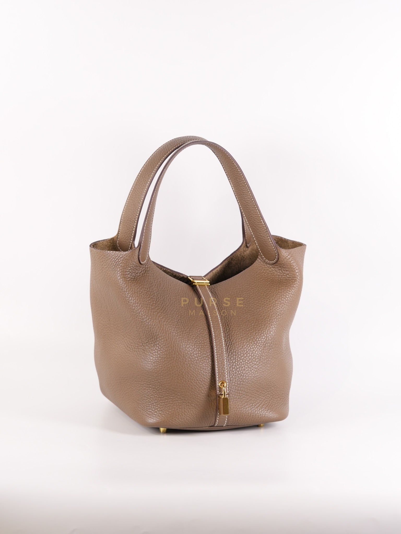 Picotin 22 in Etoupe Clemence Leather Gold Hardware Stamp U(2022) | Purse Maison Luxury Bags Shop