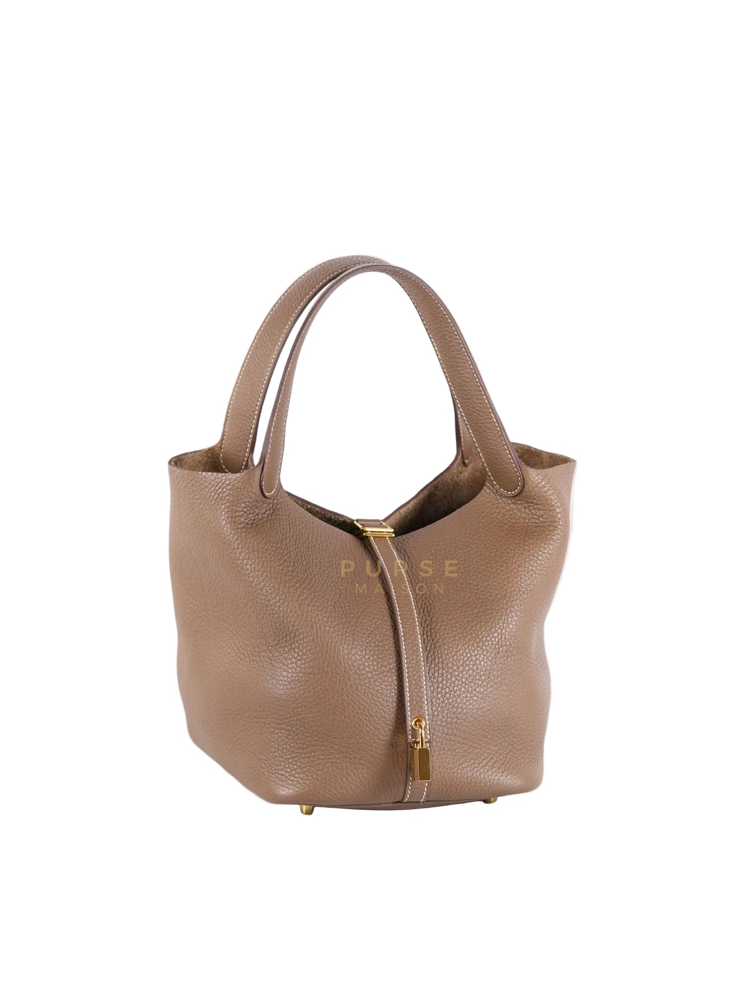 Picotin 22 in Etoupe Clemence Leather Gold Hardware Stamp U(2022) | Purse Maison Luxury Bags Shop