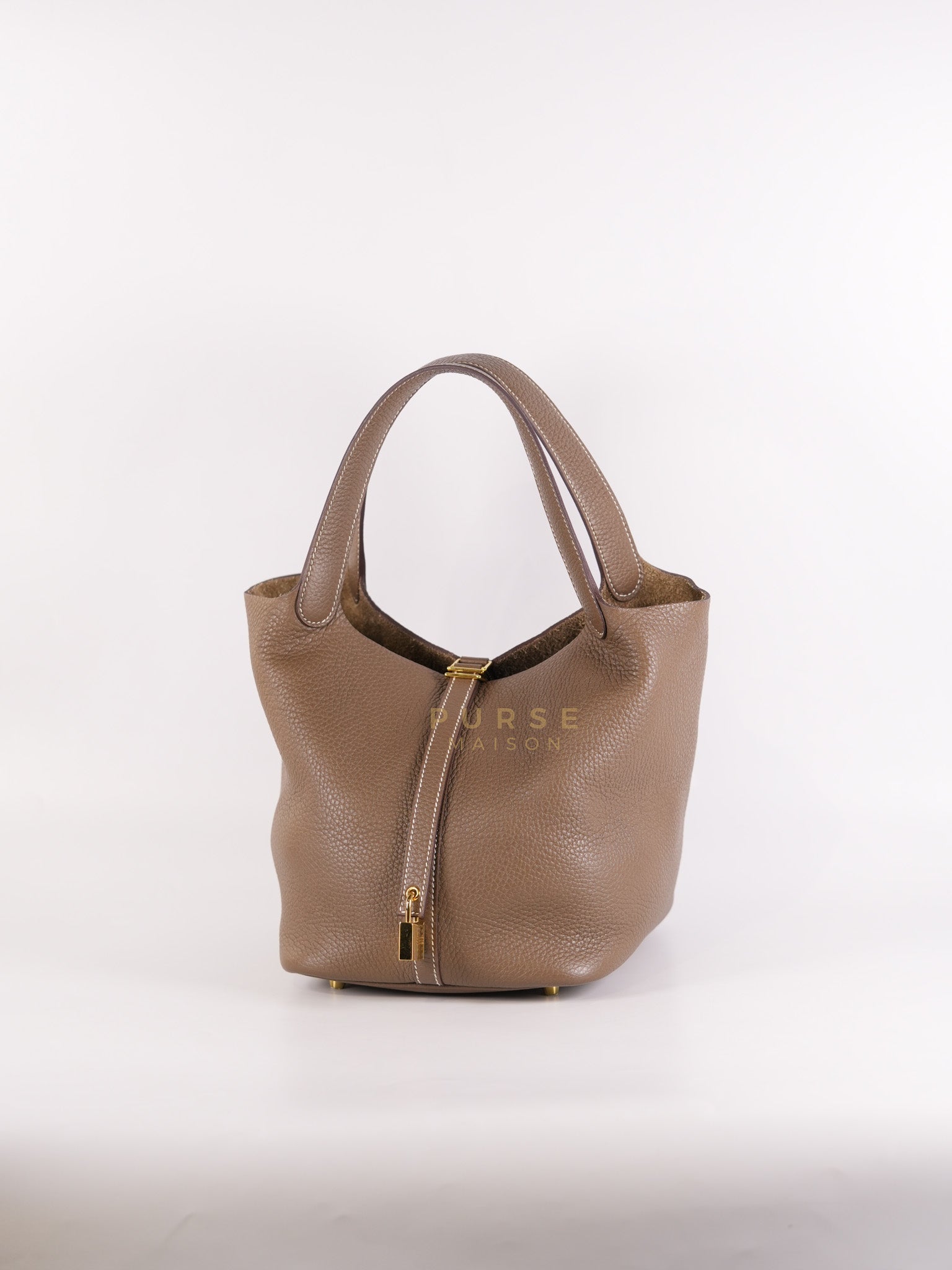 Picotin 22 in Etoupe Clemence Leather Gold Hardware Stamp U(2022) | Purse Maison Luxury Bags Shop