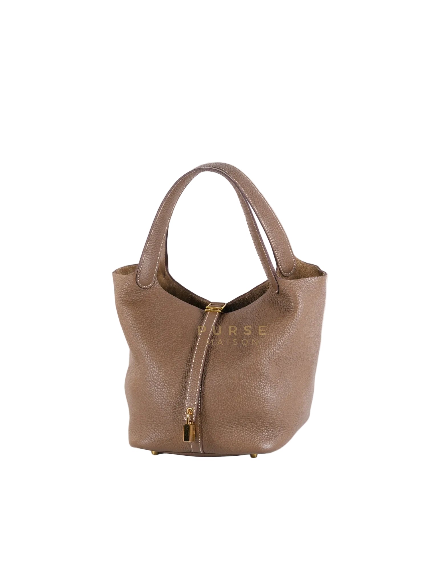 Picotin 22 in Etoupe Clemence Leather Gold Hardware Stamp U(2022) | Purse Maison Luxury Bags Shop