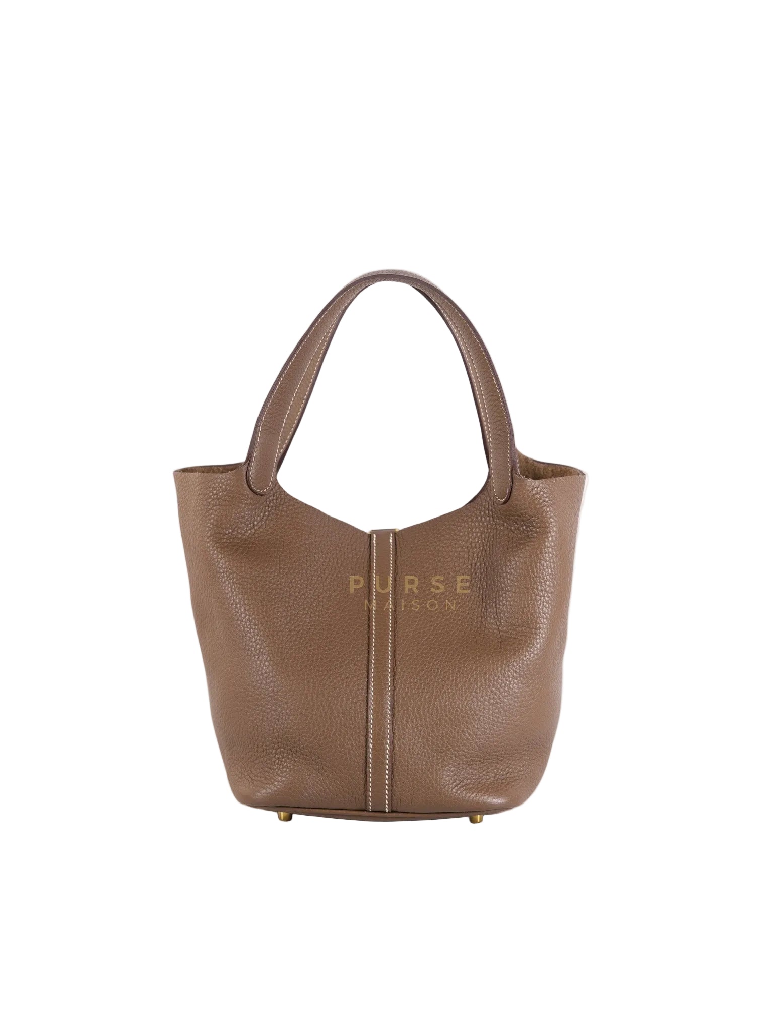 Picotin 22 in Etoupe Clemence Leather Gold Hardware Stamp U(2022) | Purse Maison Luxury Bags Shop