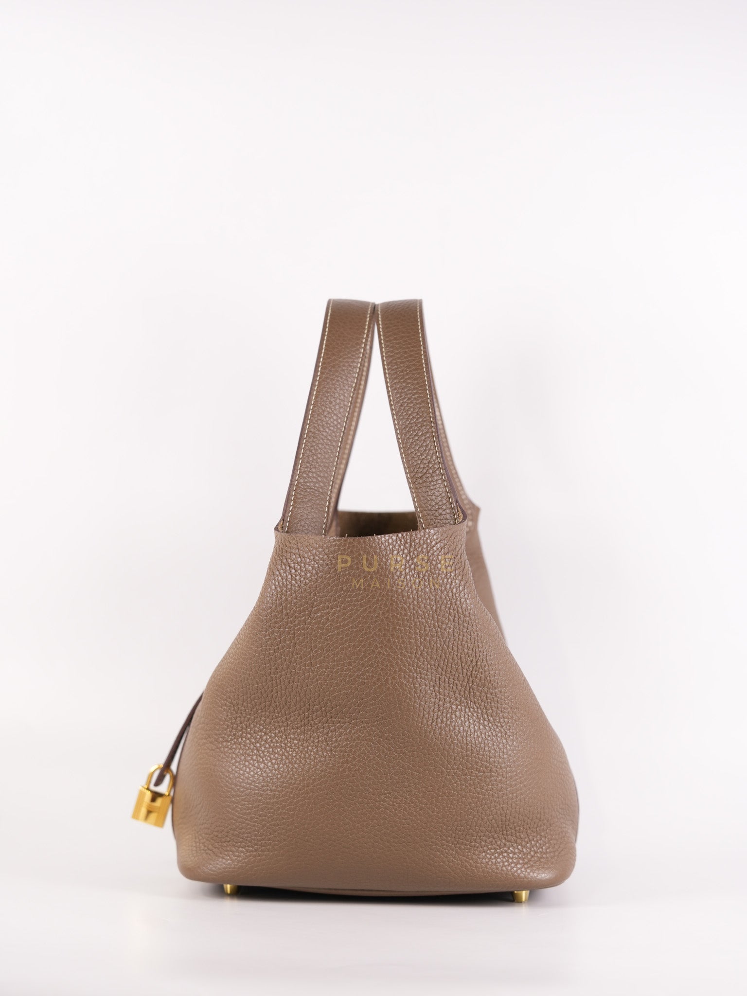 Picotin 22 in Etoupe Clemence Leather Gold Hardware Stamp U(2022) | Purse Maison Luxury Bags Shop