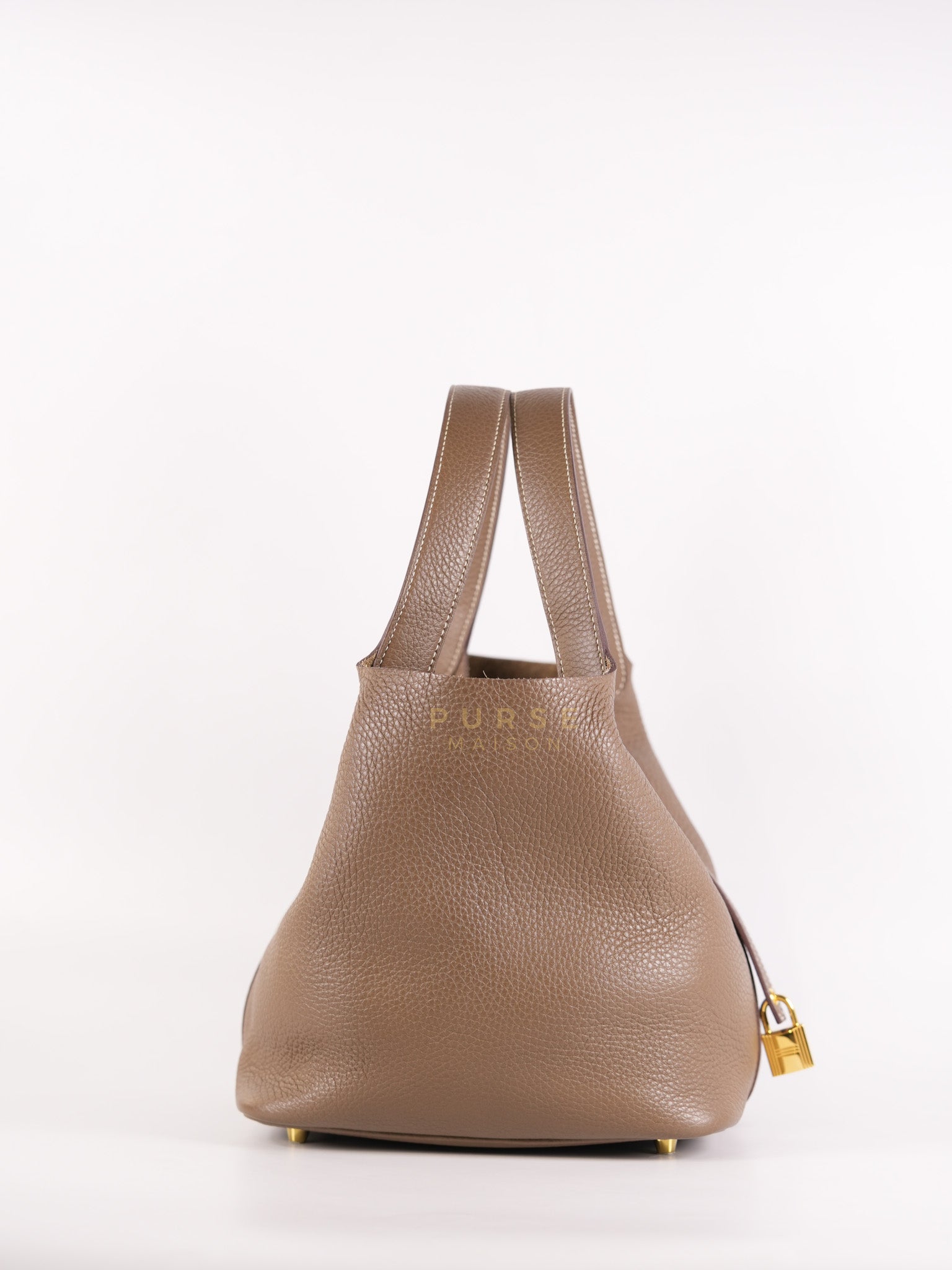 Picotin 22 in Etoupe Clemence Leather Gold Hardware Stamp U(2022) | Purse Maison Luxury Bags Shop