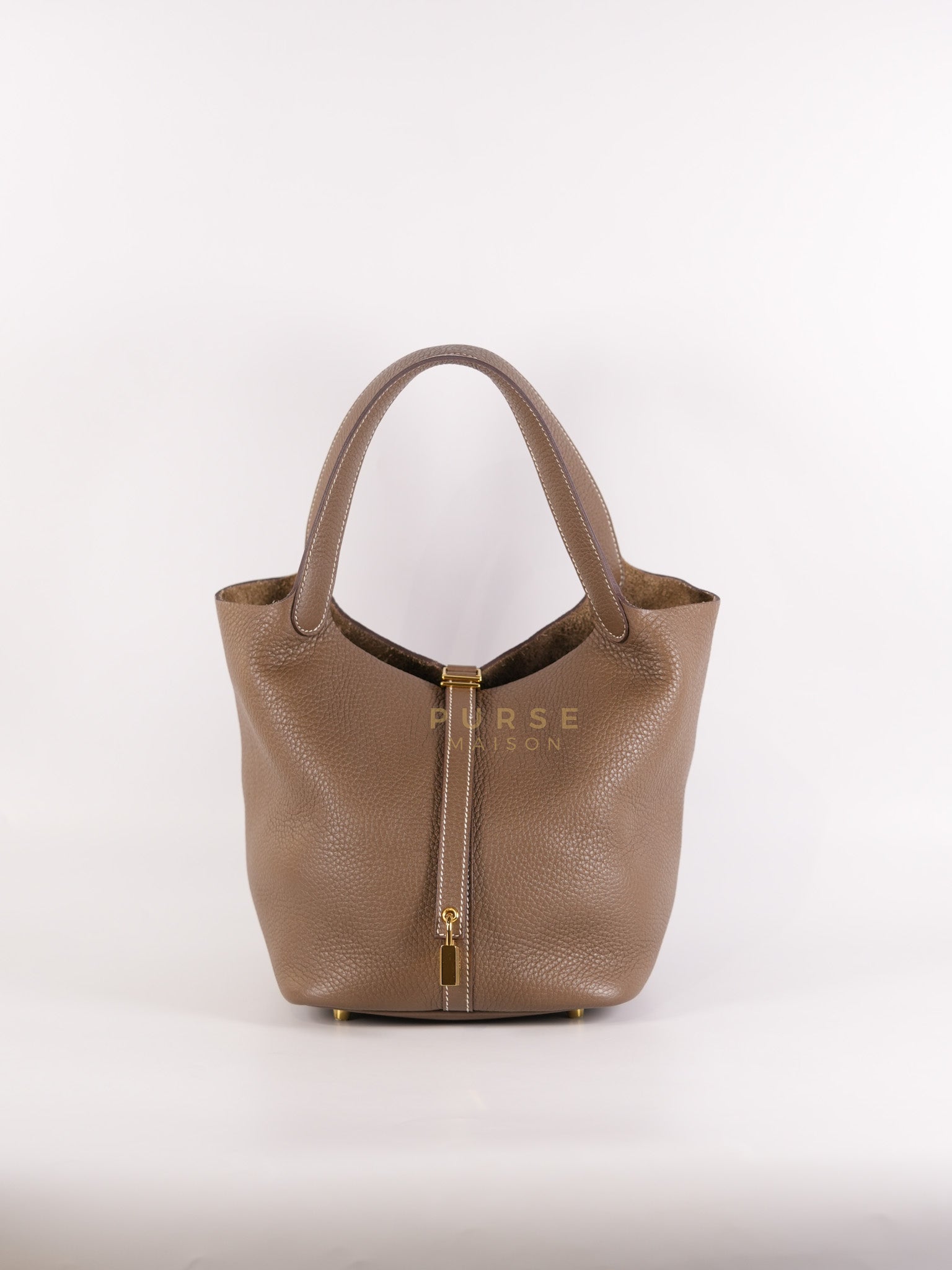 Picotin 22 in Etoupe Clemence Leather Gold Hardware Stamp U(2022) | Purse Maison Luxury Bags Shop