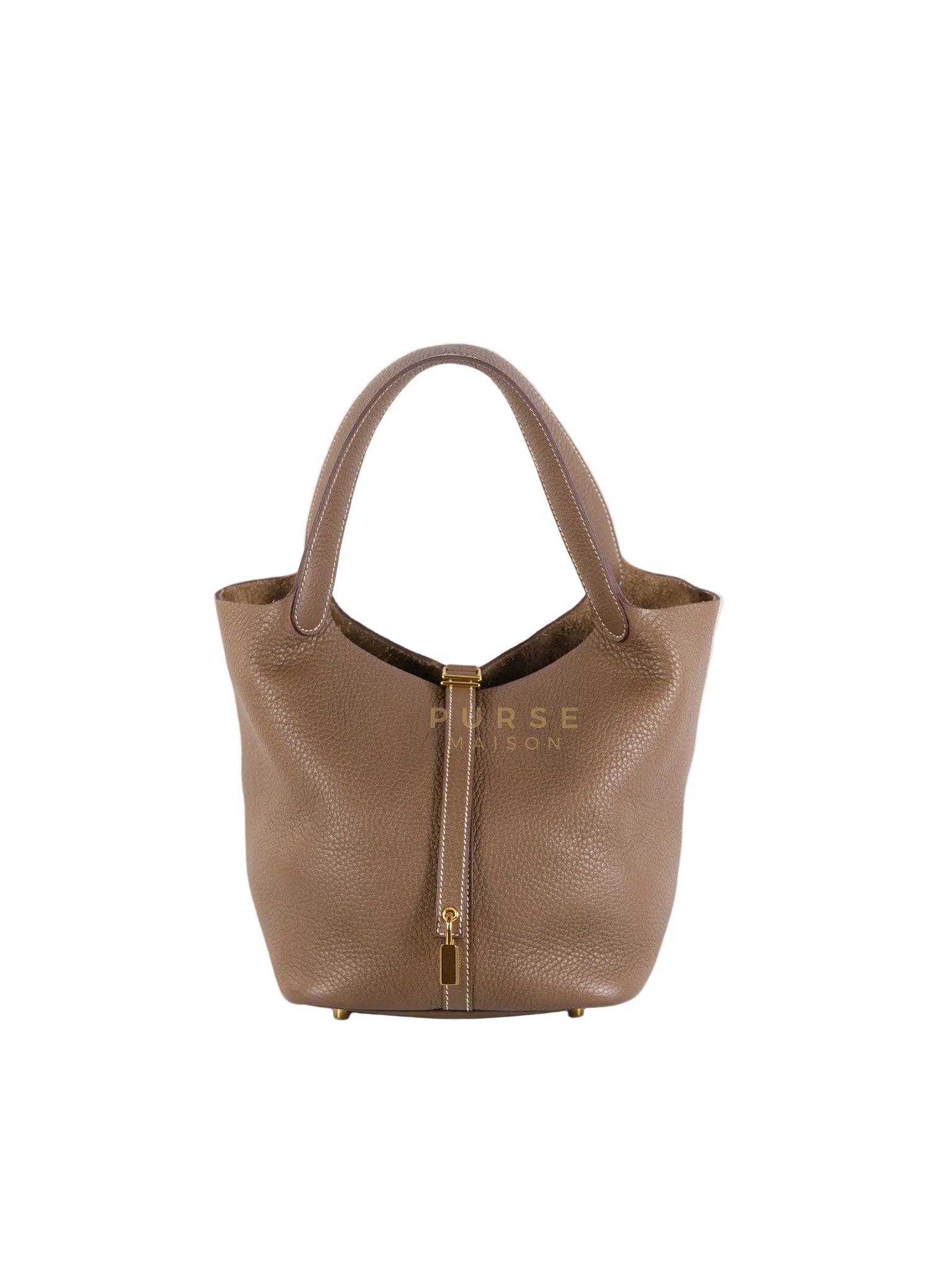 Picotin 22 in Etoupe Clemence Leather Gold Hardware Stamp U(2022) | Purse Maison Luxury Bags Shop