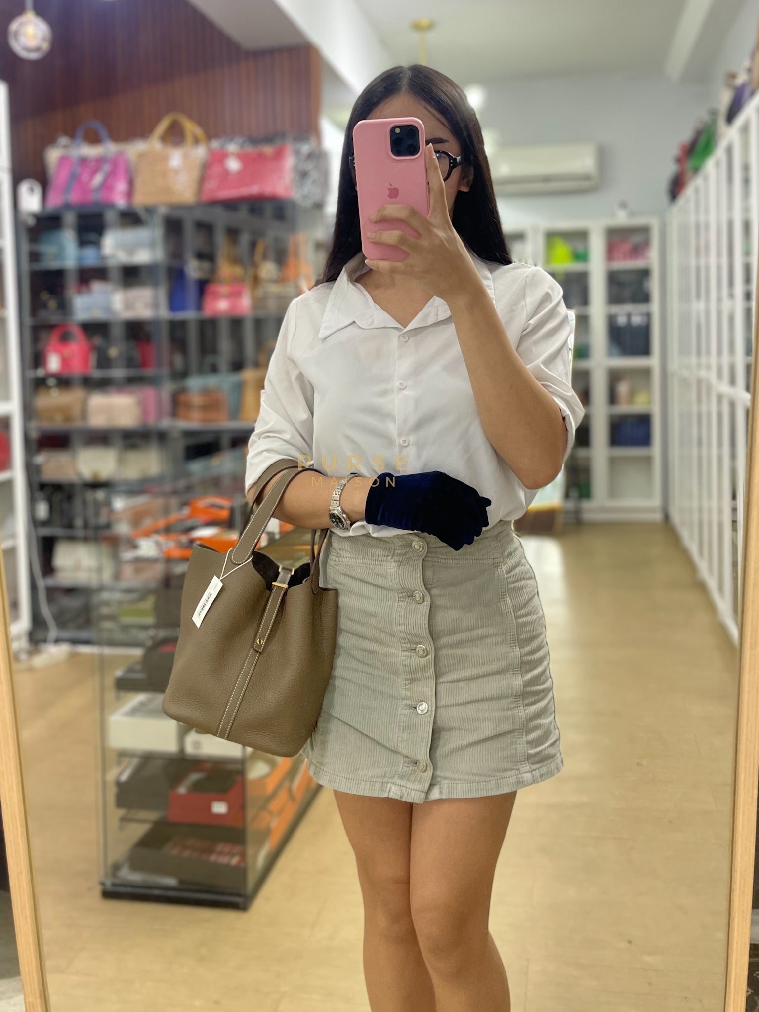 Picotin 22 in Etoupe Clemence Leather & Gold Hardware Stamp Z(2021) | Purse Maison Luxury Bags Shop