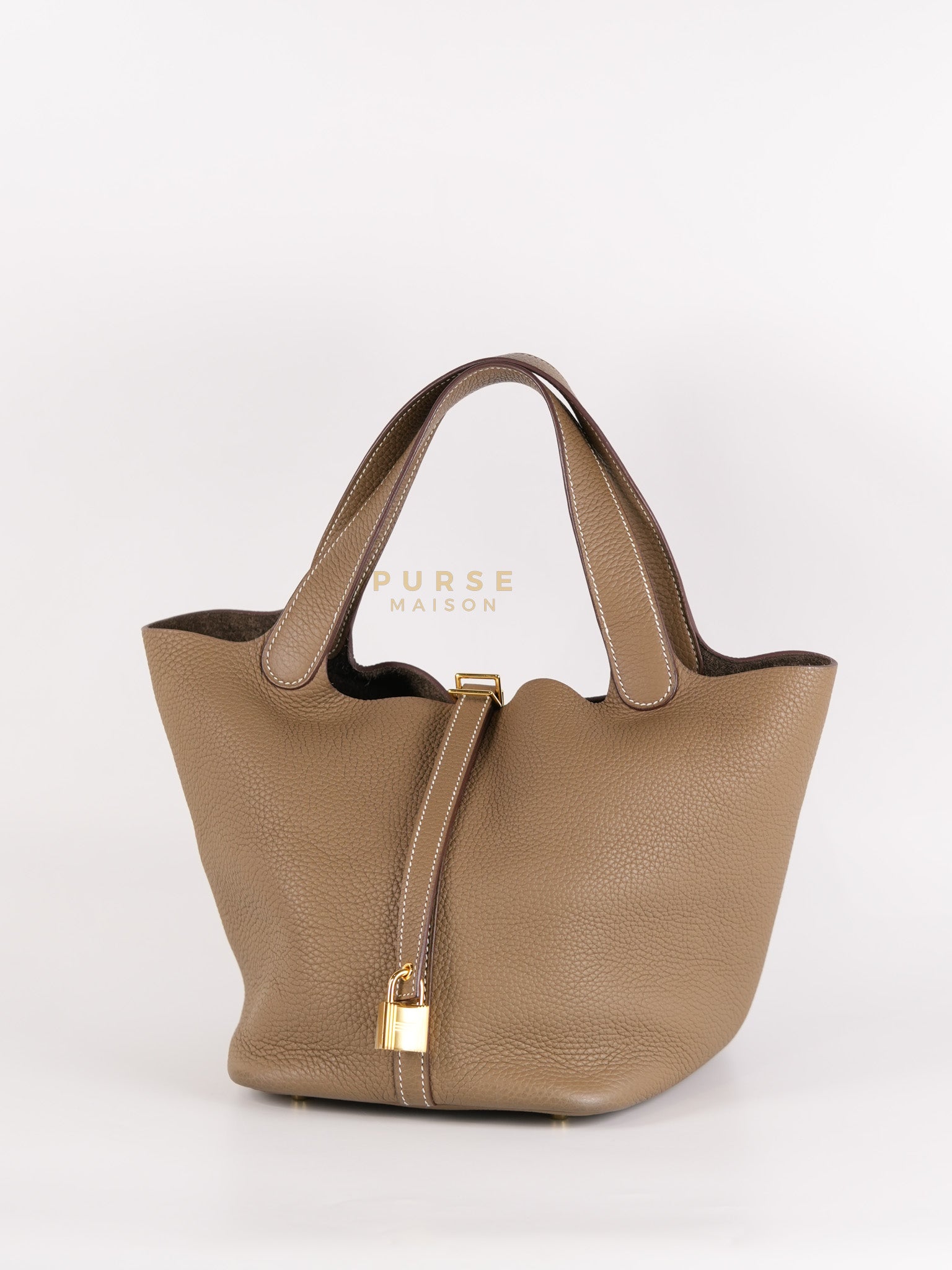 Picotin 22 in Etoupe Clemence Leather & Gold Hardware Stamp Z(2021) | Purse Maison Luxury Bags Shop