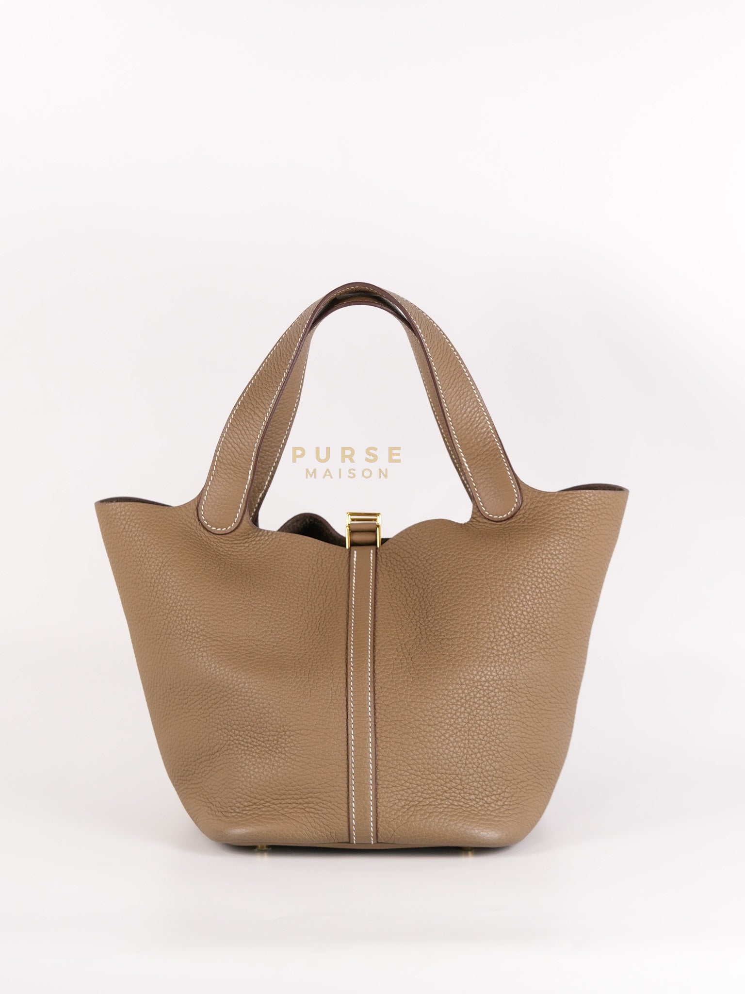 Picotin 22 in Etoupe Clemence Leather & Gold Hardware Stamp Z(2021) | Purse Maison Luxury Bags Shop