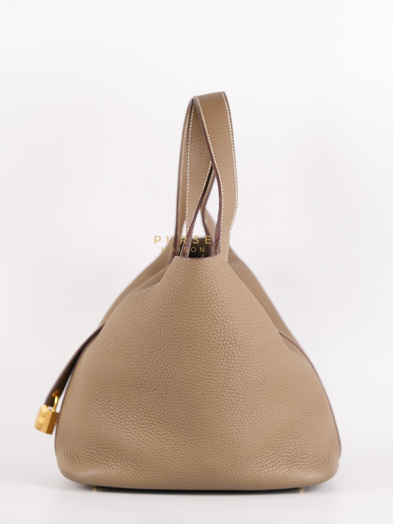 Picotin 22 in Etoupe Clemence Leather & Gold Hardware Stamp Z(2021) | Purse Maison Luxury Bags Shop