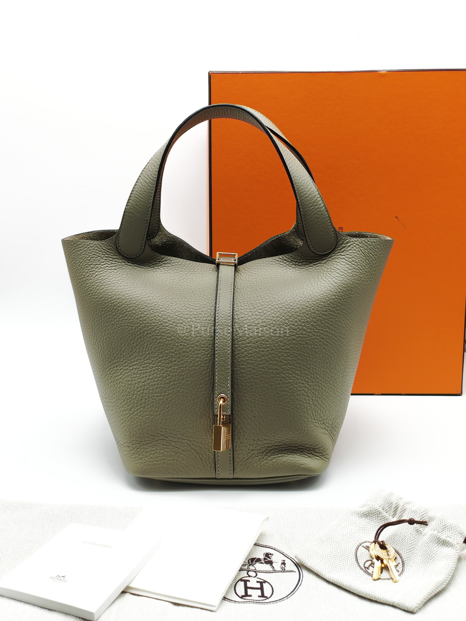 Picotin 22 in Sauge Taurillion Clemence Leather Gold Hardware Stamp B(2023) | Purse Maison Luxury Bags Shop