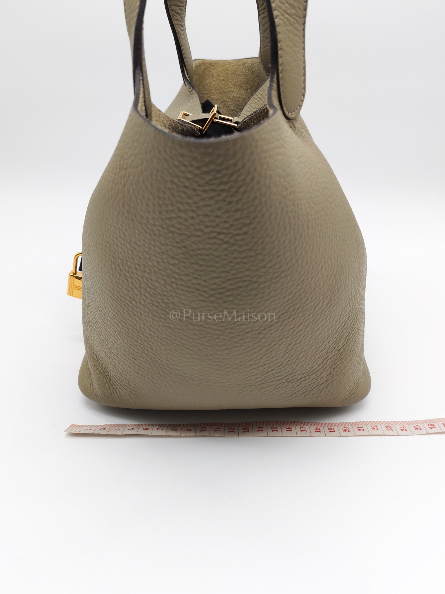 Picotin 22 in Sauge Taurillion Clemence Leather Gold Hardware Stamp B(2023) | Purse Maison Luxury Bags Shop