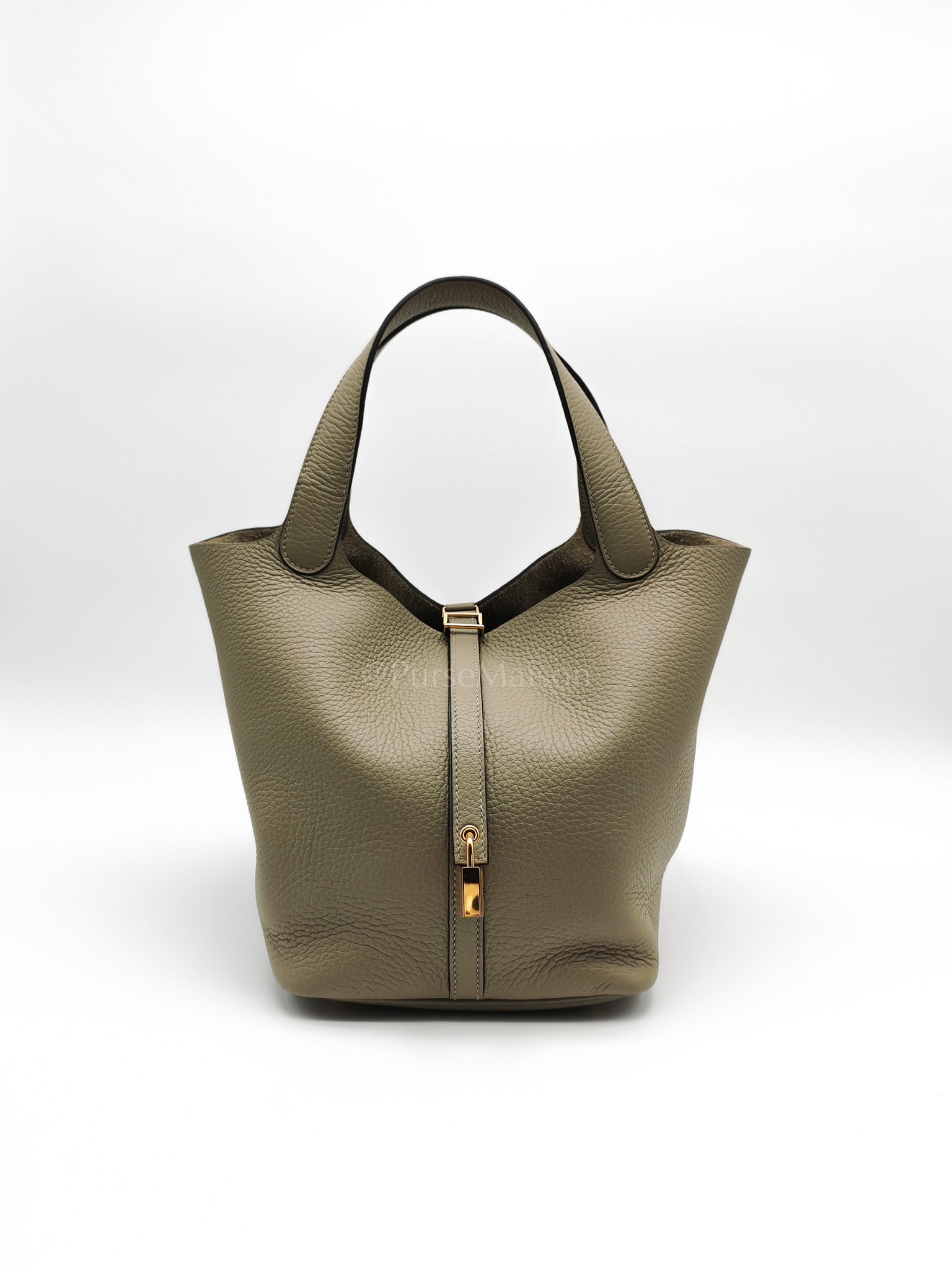 Picotin 22 in Sauge Taurillion Clemence Leather Gold Hardware Stamp B(2023) | Purse Maison Luxury Bags Shop