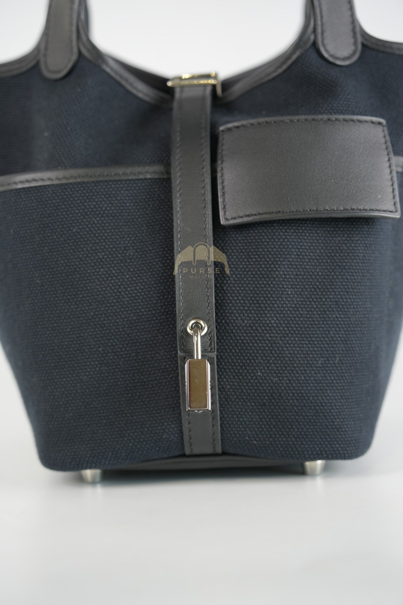 Picotin Lock 18 in Black Cargo Canvas & Palladium Hardware Stamp B (2023) | Purse Maison Luxury Bags Shop