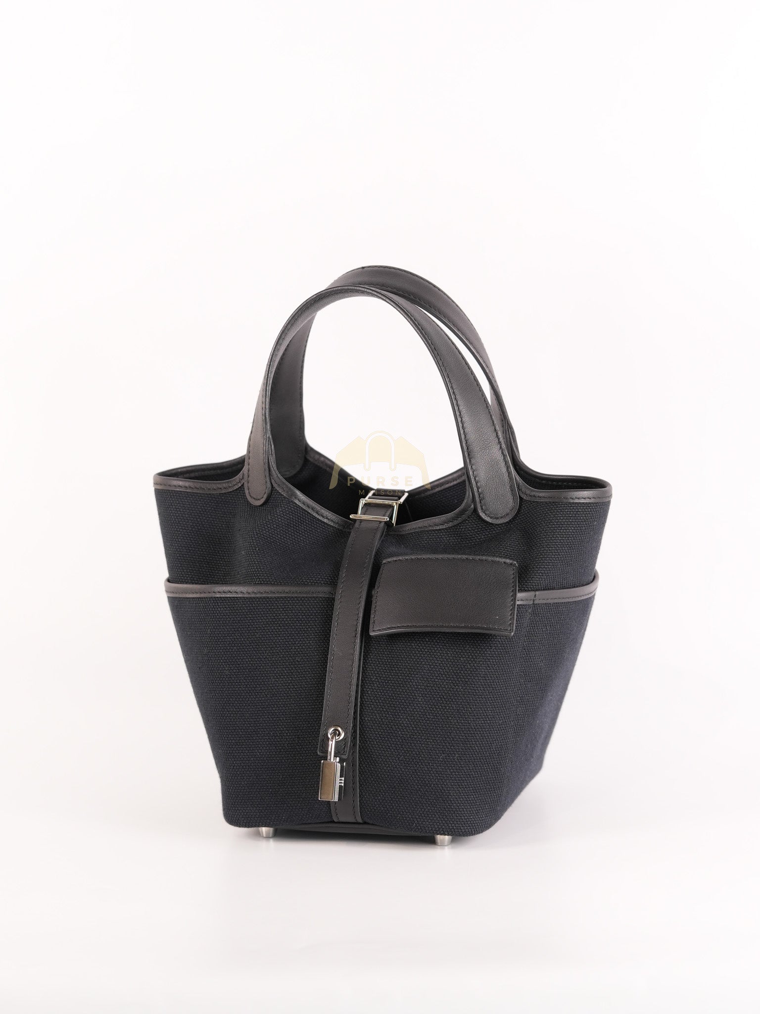 Picotin Lock 18 in Black Cargo Canvas & Palladium Hardware Stamp B (2023) | Purse Maison Luxury Bags Shop