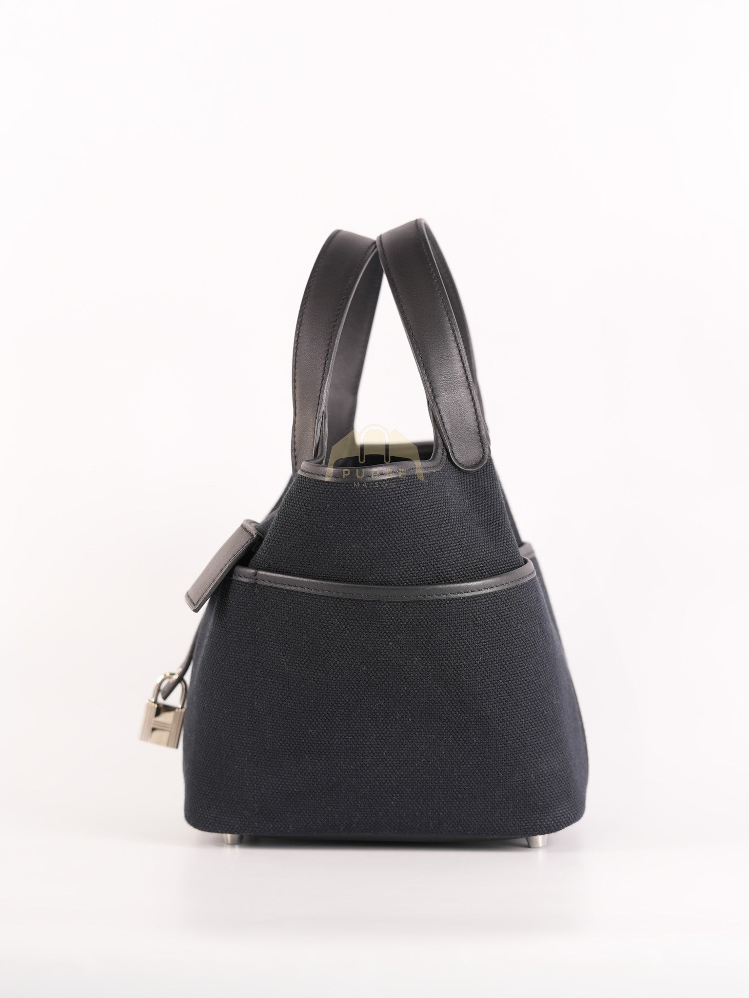 Picotin Lock 18 in Black Cargo Canvas & Palladium Hardware Stamp B (2023) | Purse Maison Luxury Bags Shop