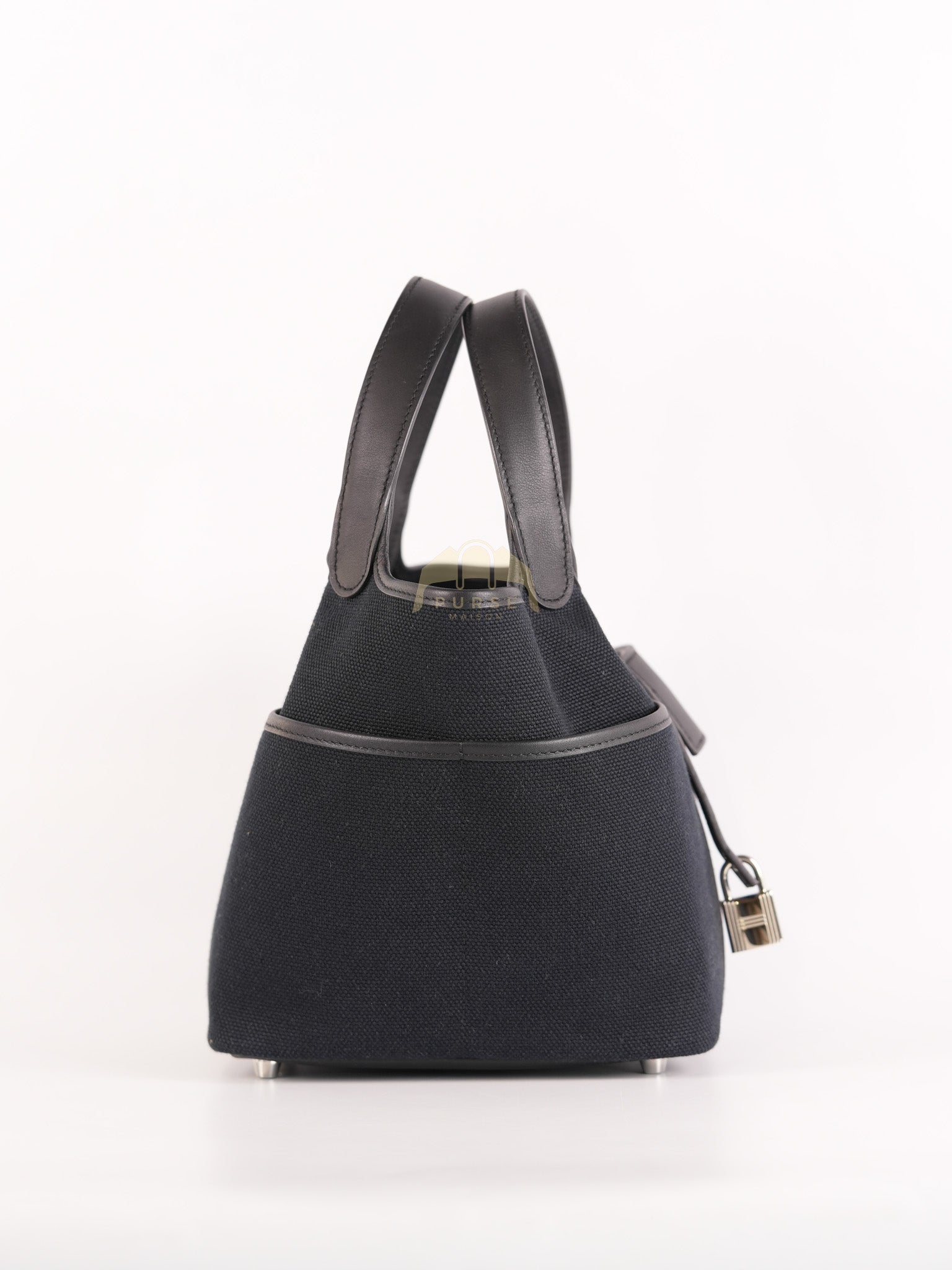 Picotin Lock 18 in Black Cargo Canvas & Palladium Hardware Stamp B (2023) | Purse Maison Luxury Bags Shop