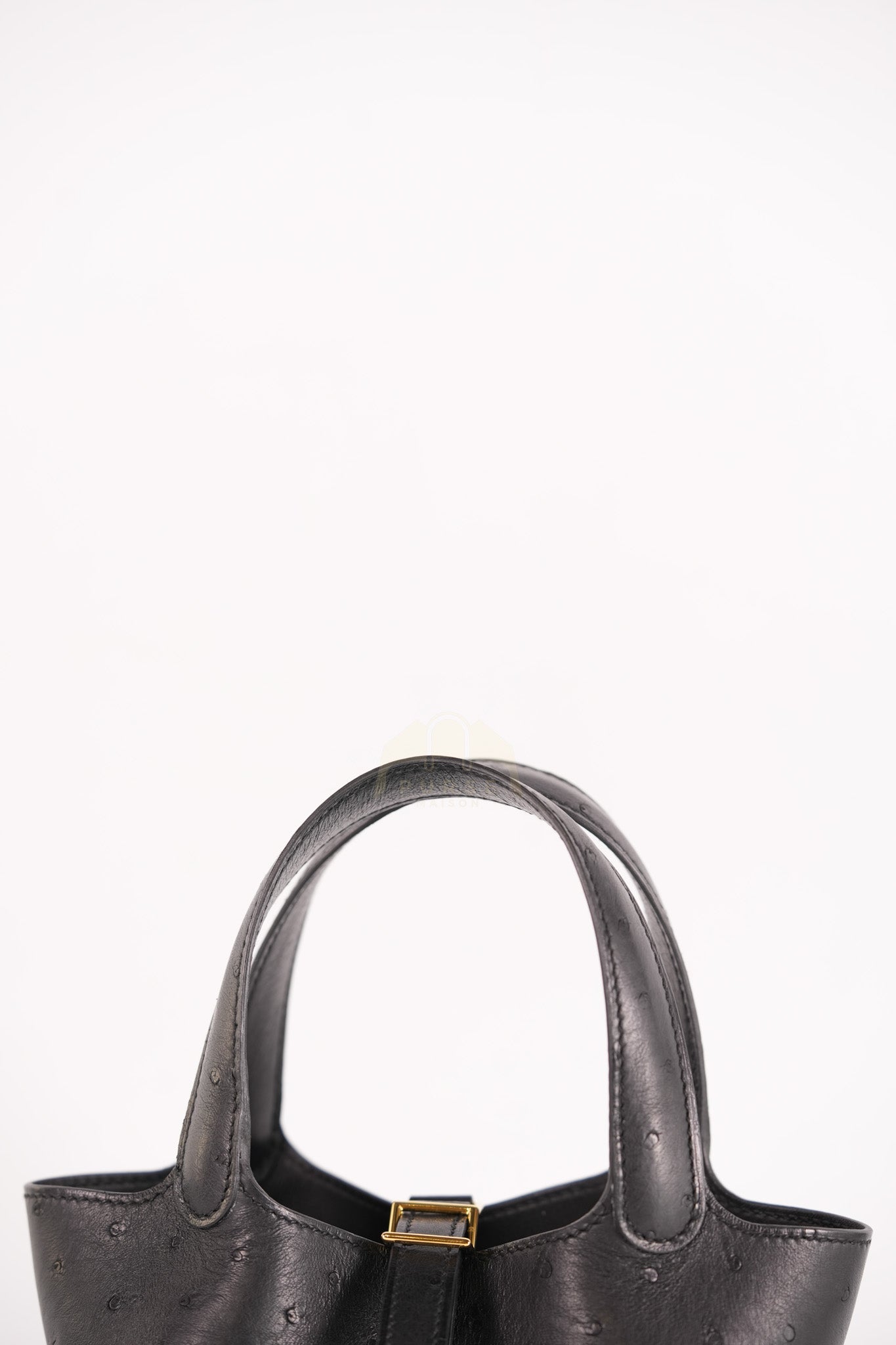 Picotin Micro in Black Ostrich Leather and Gold Hardware Stamp W (2024) | Purse Maison Luxury Bags Shop