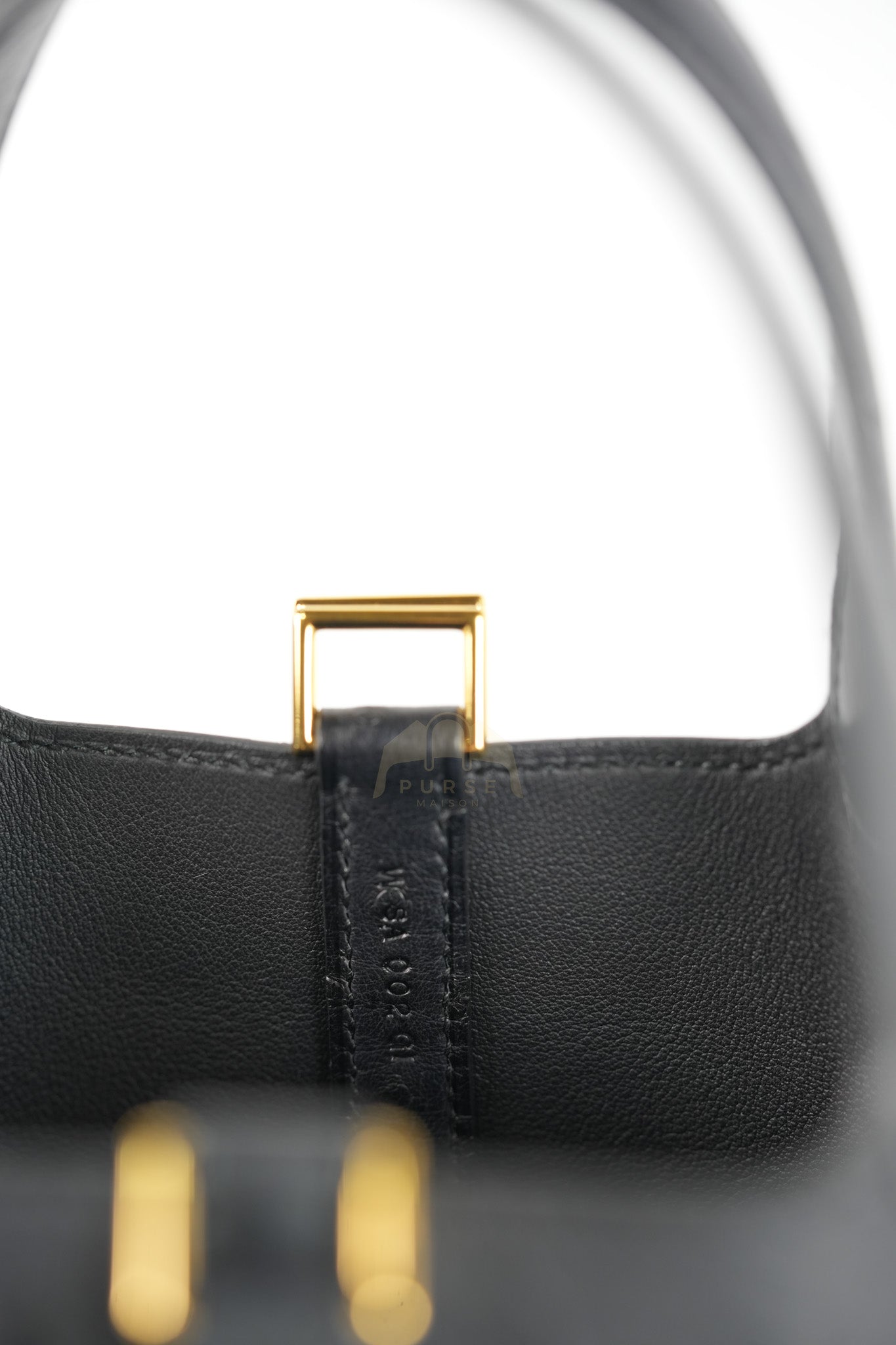 Picotin Micro in Black Ostrich Leather and Gold Hardware Stamp W (2024) | Purse Maison Luxury Bags Shop