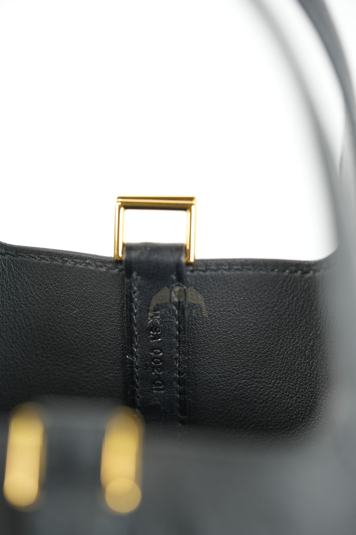 Picotin Micro in Black Ostrich Leather and Gold Hardware Stamp W (2024) | Purse Maison Luxury Bags Shop