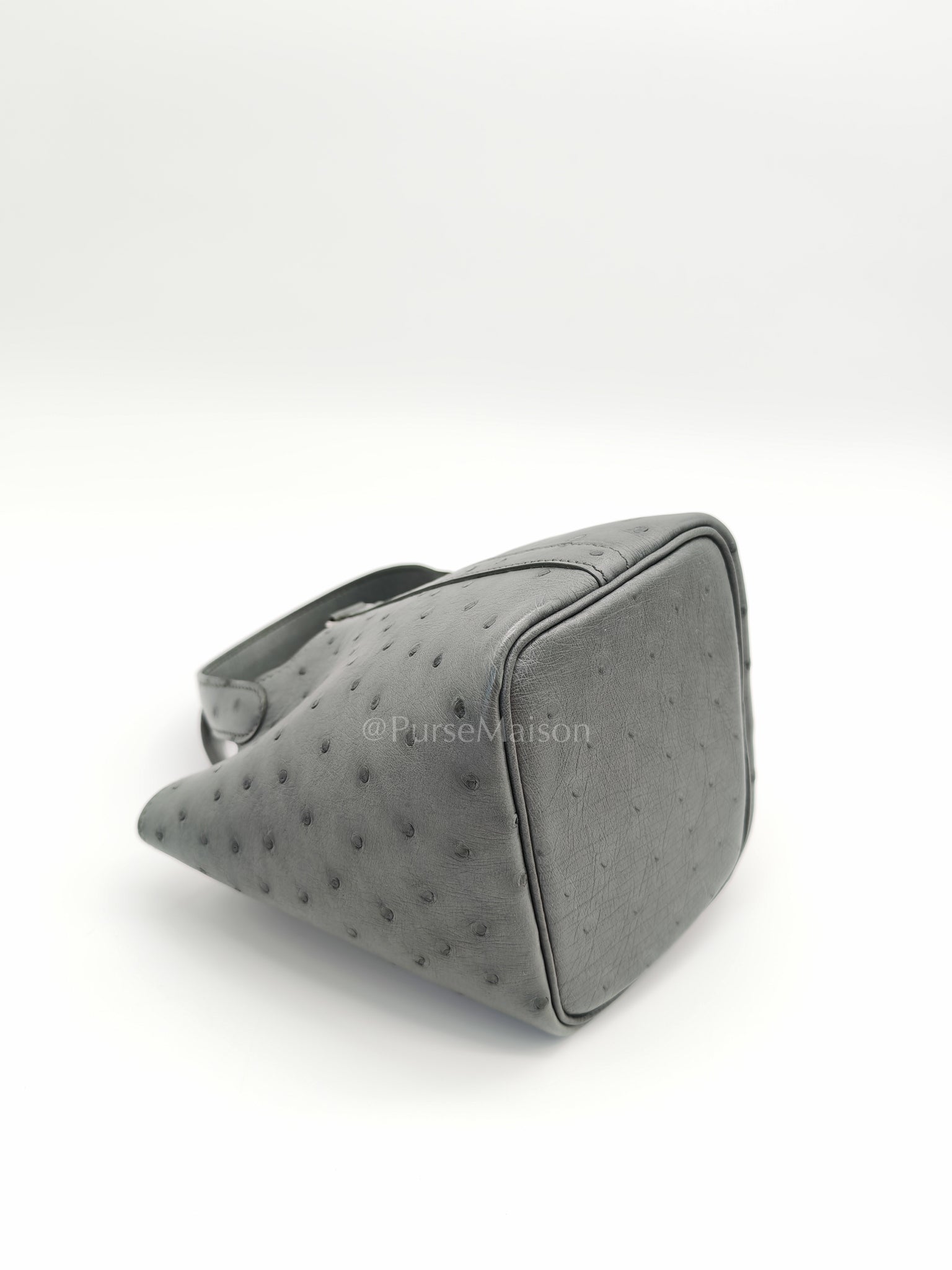 Picotin Nano in Vert Amande Ostrich Leather and Palladium Hardware Stamp W (2024) | Purse Maison Luxury Bags Shop