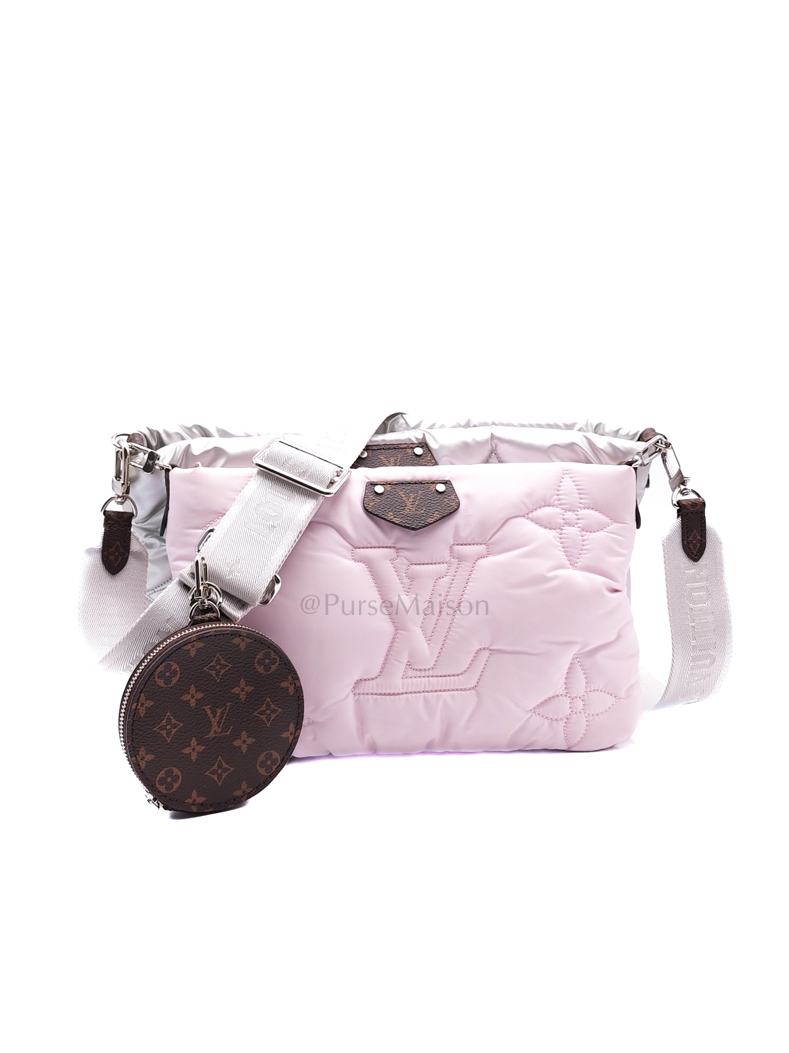 Pillow Maxi Multi Pochette in Pink/Silver Monogram Econyl Nylon Crossbody Bag (Microchip) | Purse Maison Luxury Bags Shop