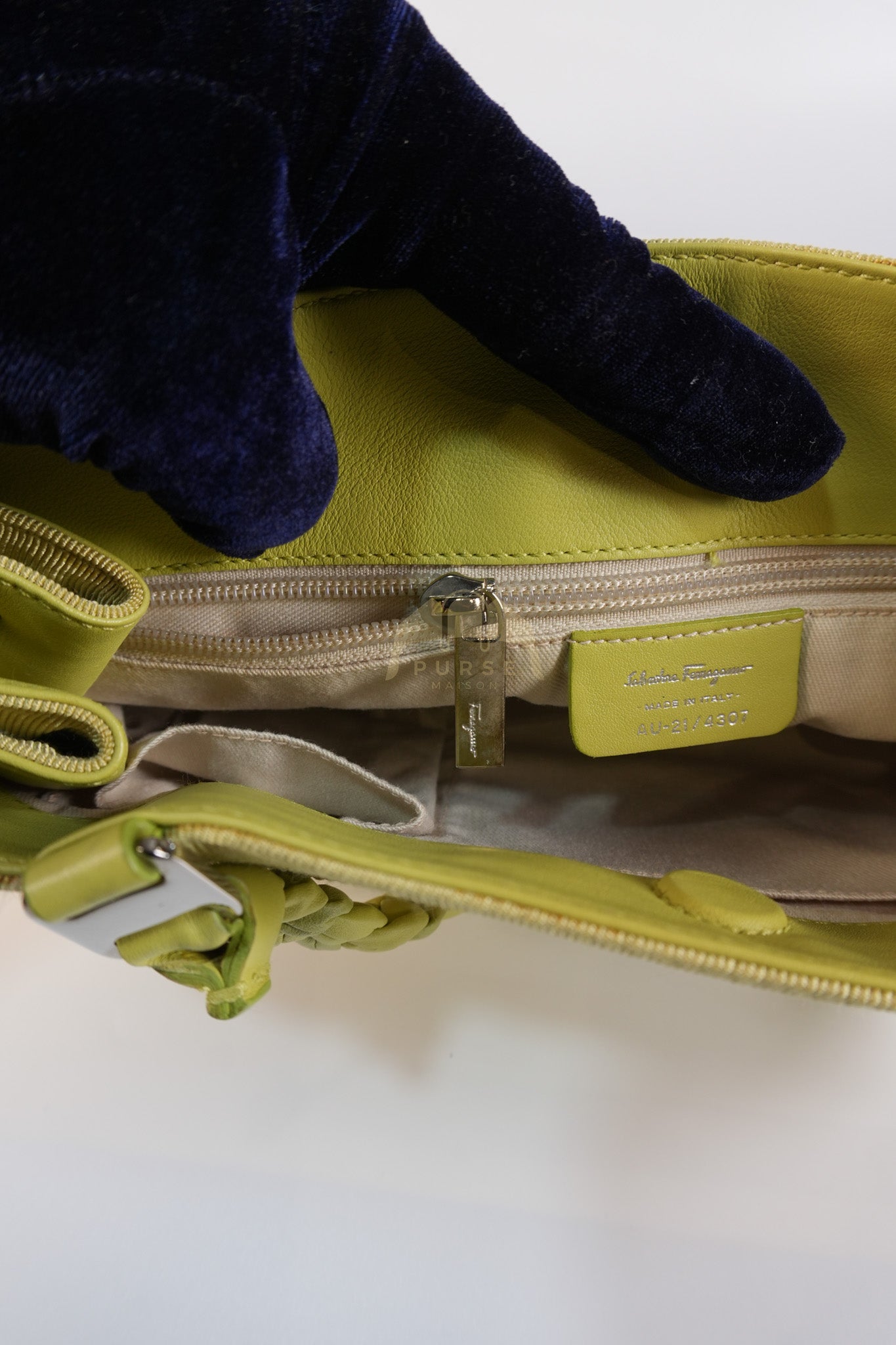 Pleated Light Green Grossgrain Nylon Shoulder Bag | Purse Maison Luxury Bags Shop