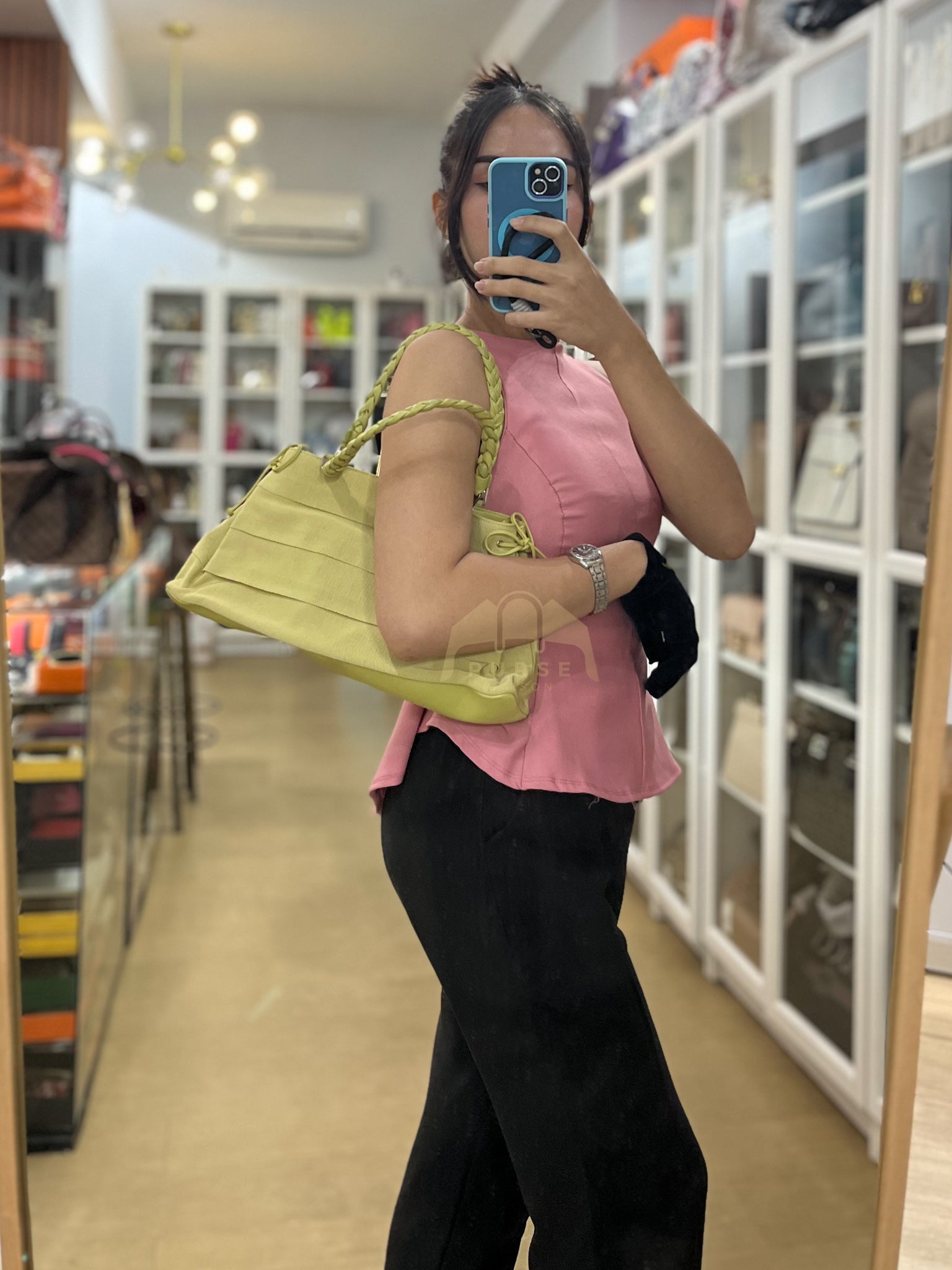 Pleated Light Green Grossgrain Nylon Shoulder Bag | Purse Maison Luxury Bags Shop