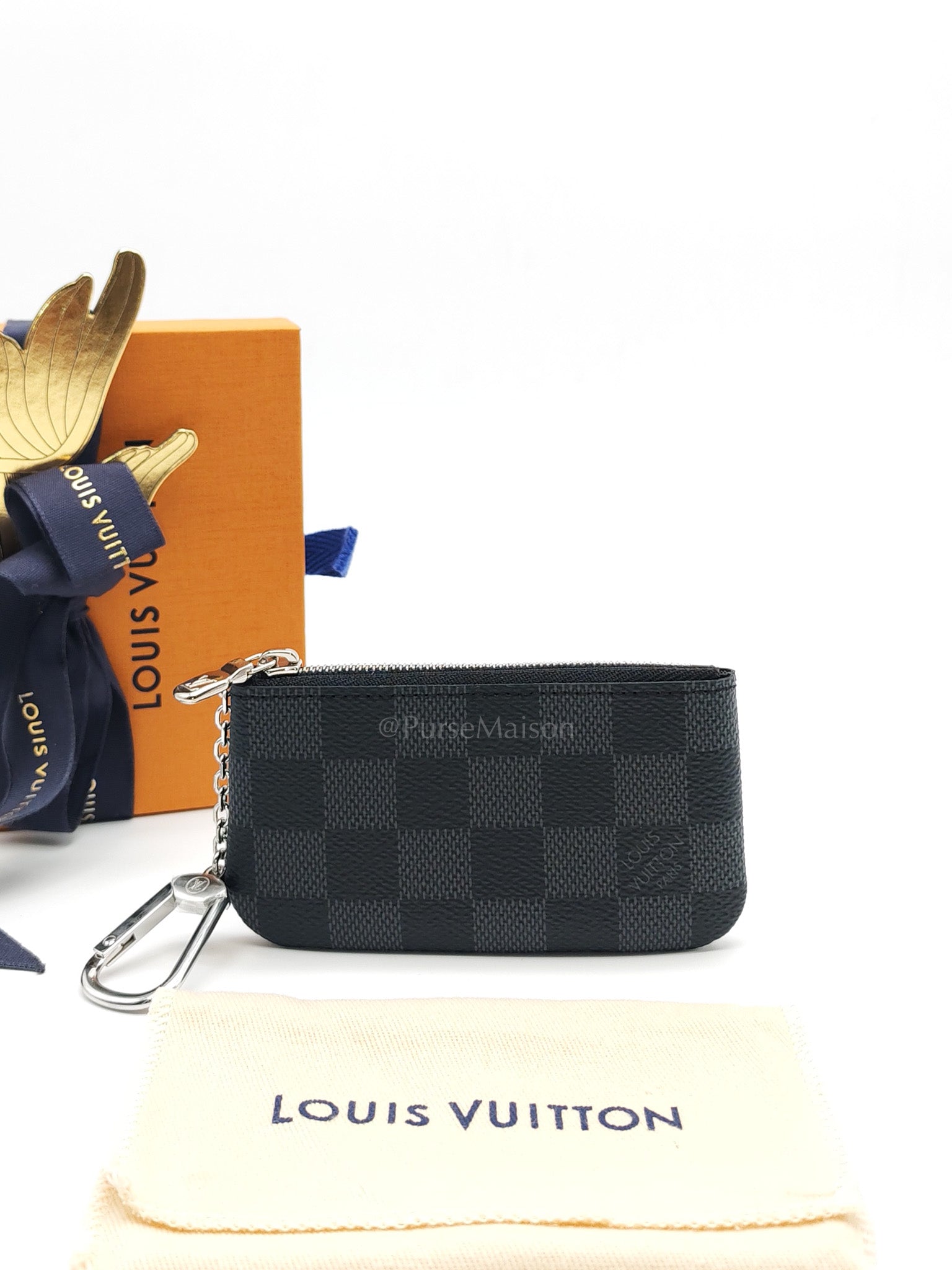 Pochette Cles Key Pouch in Damier Graphite Canvas & Silver Hardware (Datecode: CT4205) | Purse Maison Luxury Bags Shop