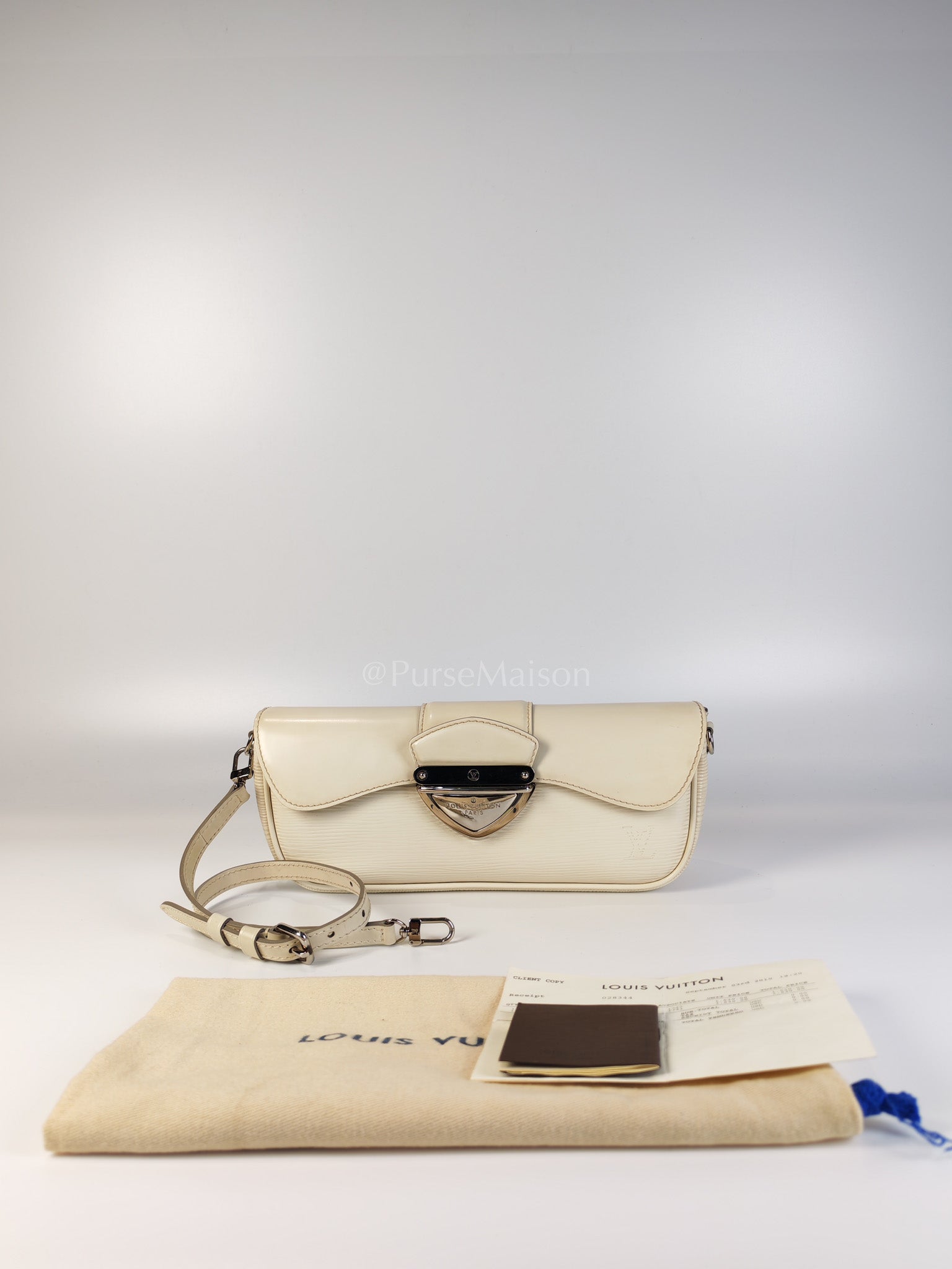 Pochette Montaigne In Cream Epi Leather Clutch Shoulder Bag (Date Code: TJ1170) | Purse Maison Luxury Bags Shop