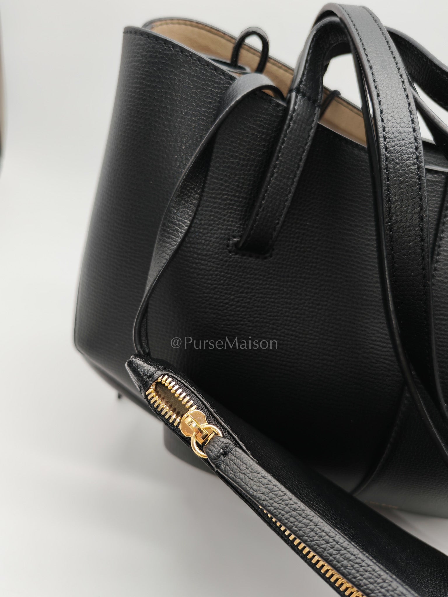 Cyme Mini in Black Graine Leather and Black Stitiching Tote Bag | Purse Maison Luxury Bags Shop