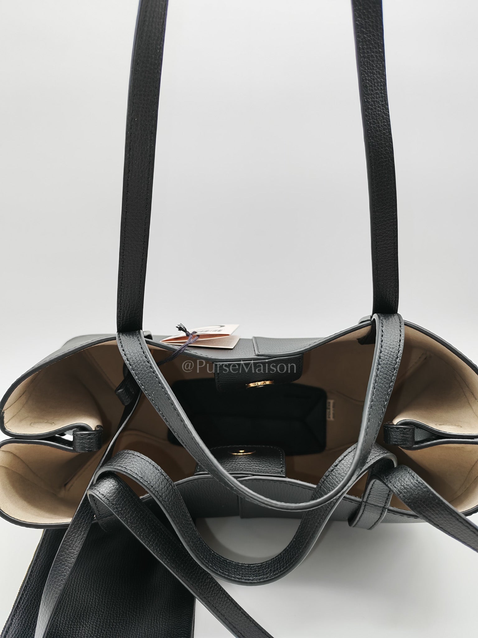 Cyme Mini in Black Graine Leather and Black Stitiching Tote Bag | Purse Maison Luxury Bags Shop