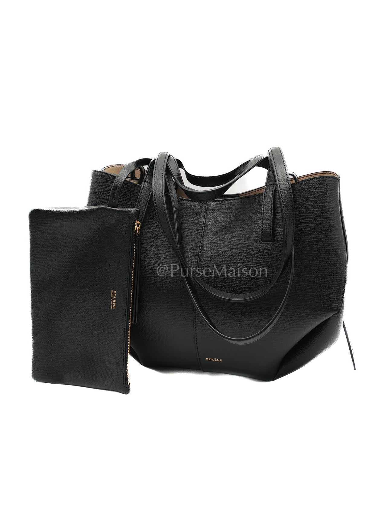 Cyme Mini in Black Graine Leather and Black Stitiching Tote Bag | Purse Maison Luxury Bags Shop
