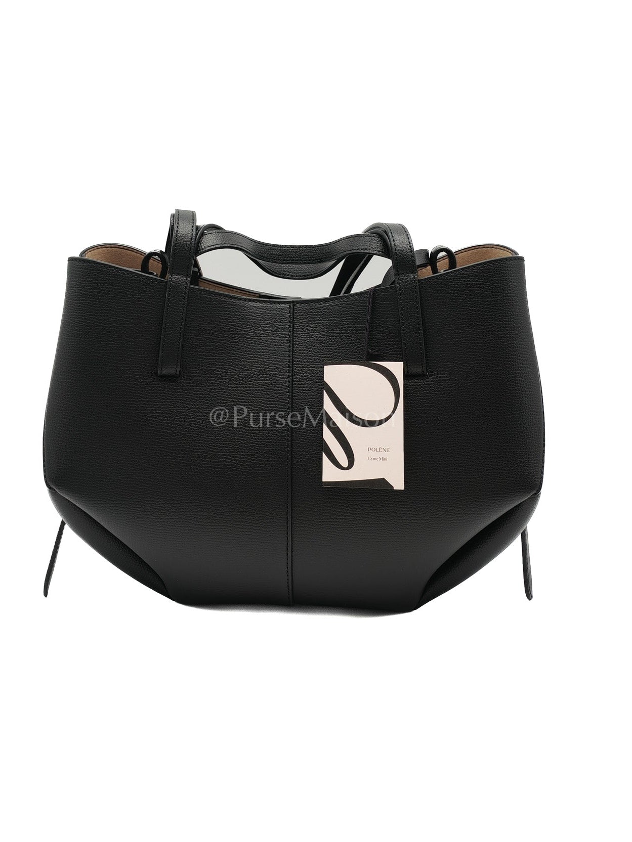 Cyme Mini in Black Graine Leather and Black Stitiching Tote Bag | Purse Maison Luxury Bags Shop