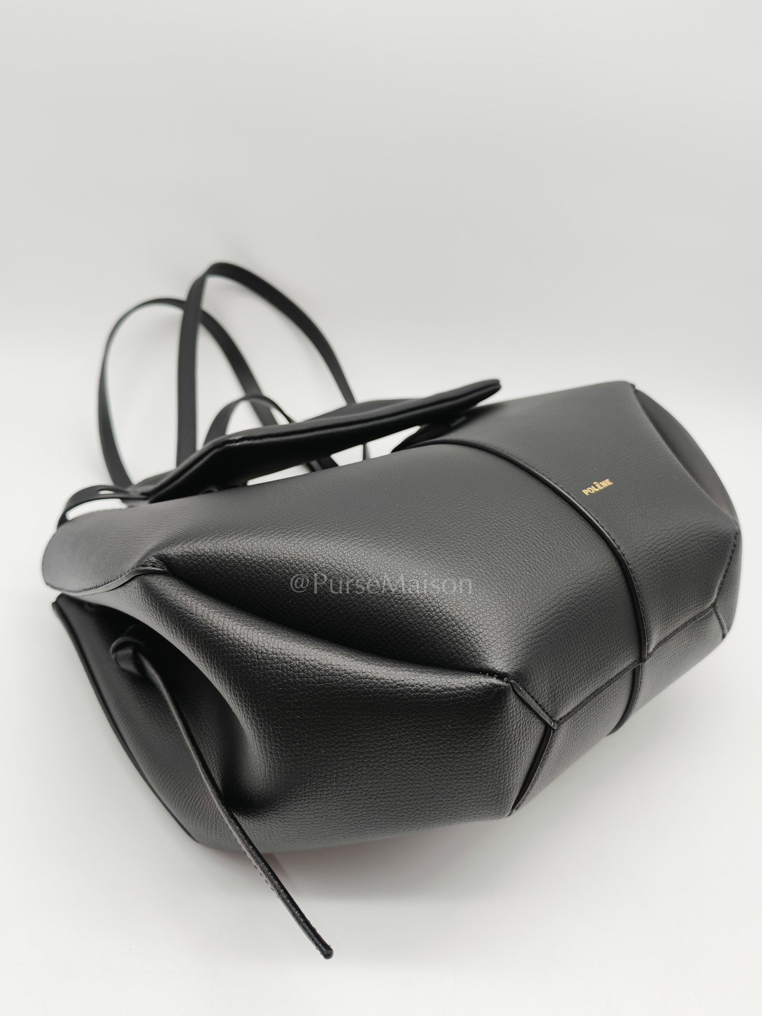 Cyme Mini in Black Graine Leather and Black Stitiching Tote Bag | Purse Maison Luxury Bags Shop