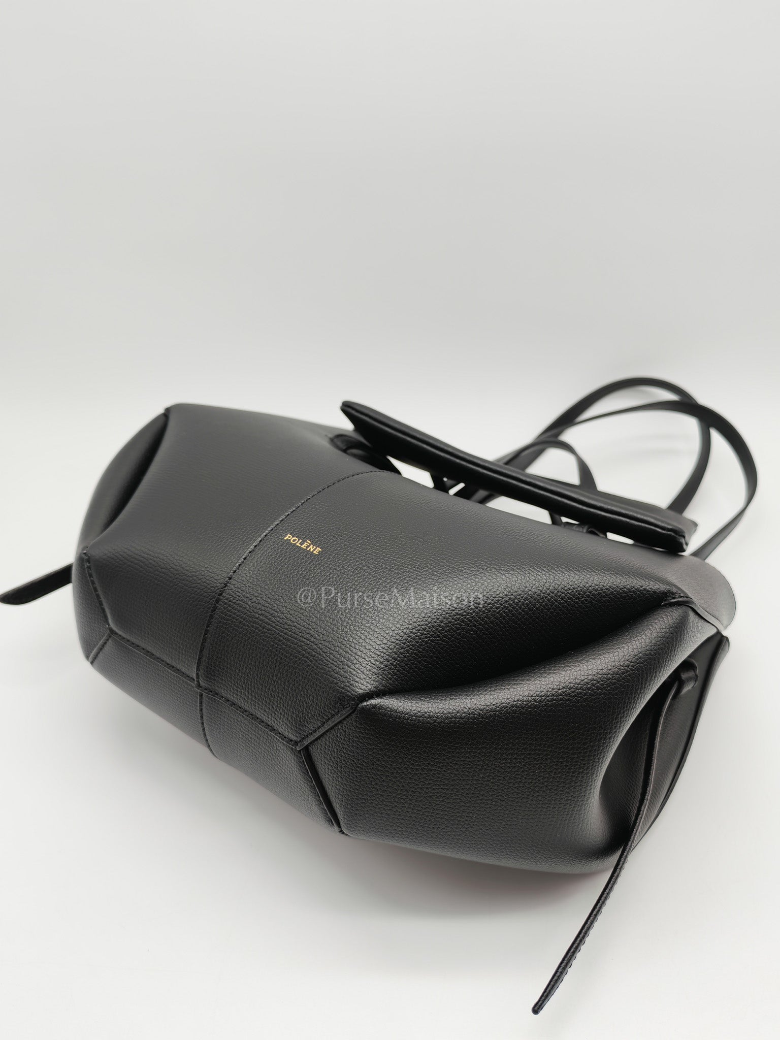 Cyme Mini in Black Graine Leather and Black Stitiching Tote Bag | Purse Maison Luxury Bags Shop