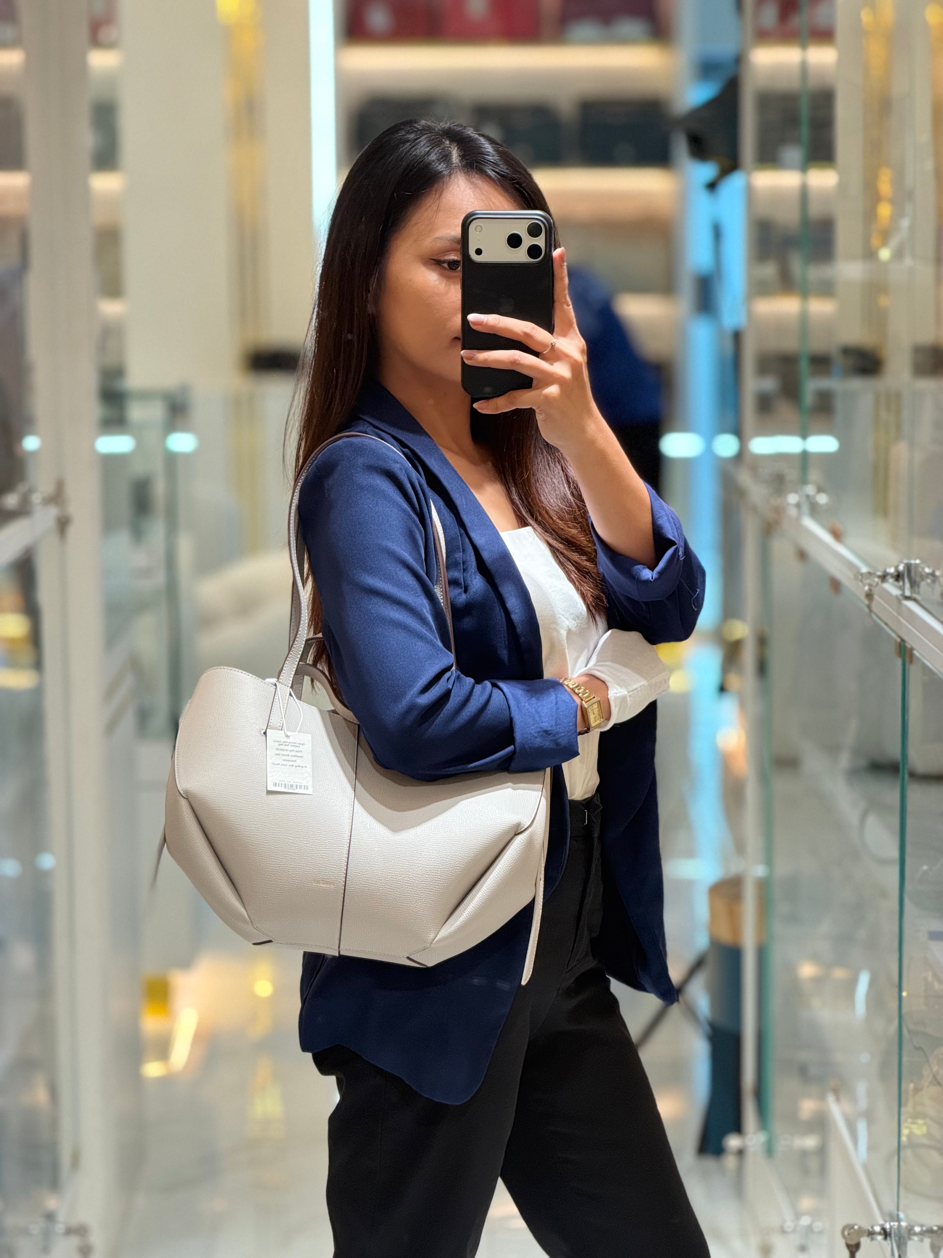 Cyme Mini in Mist Graine Leather Tote Bag | Purse Maison Luxury Bags Shop