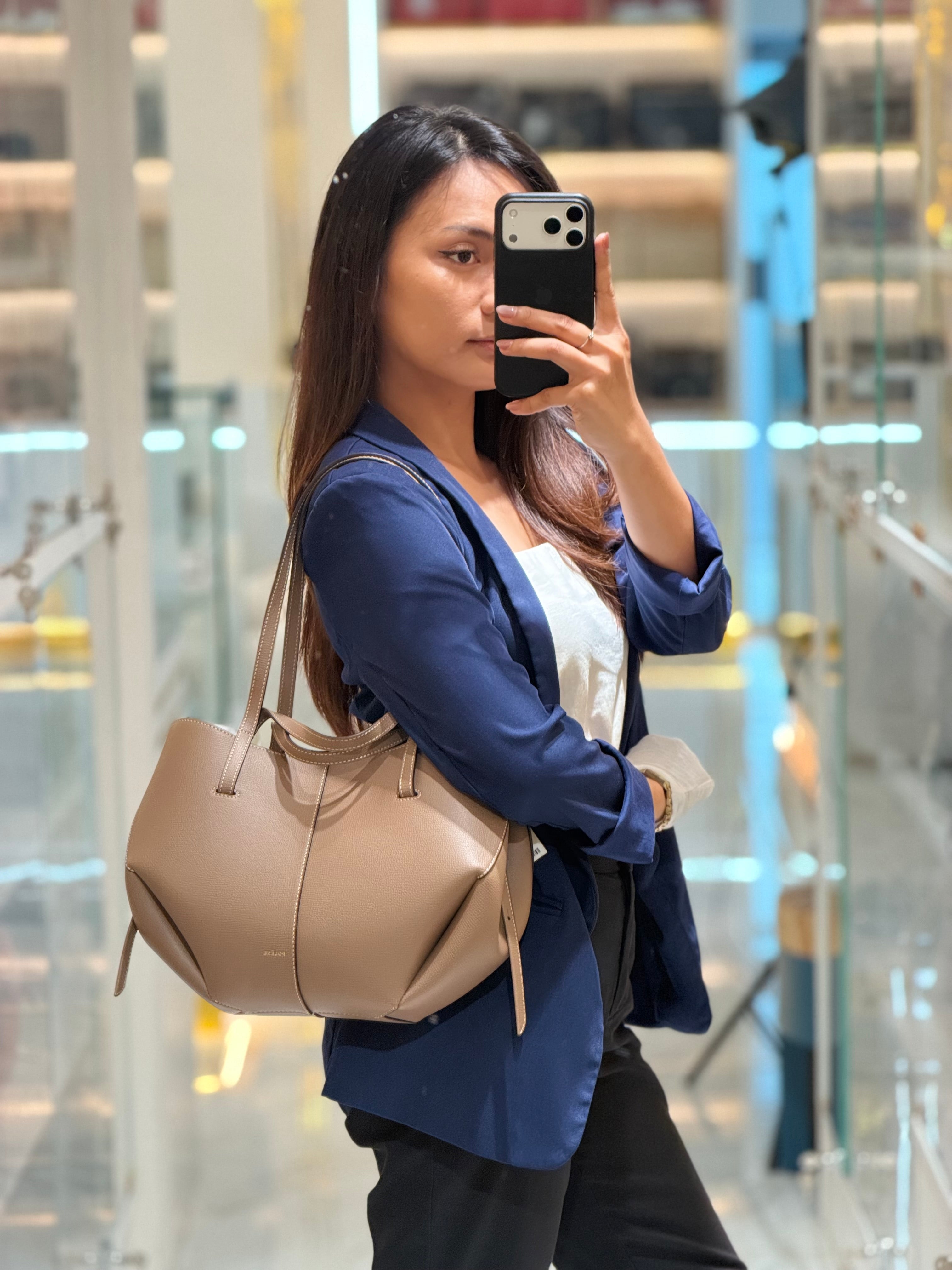 Cyme Mini in Root Graine Leather Shoulder Bag | Purse Maison Luxury Bags Shop