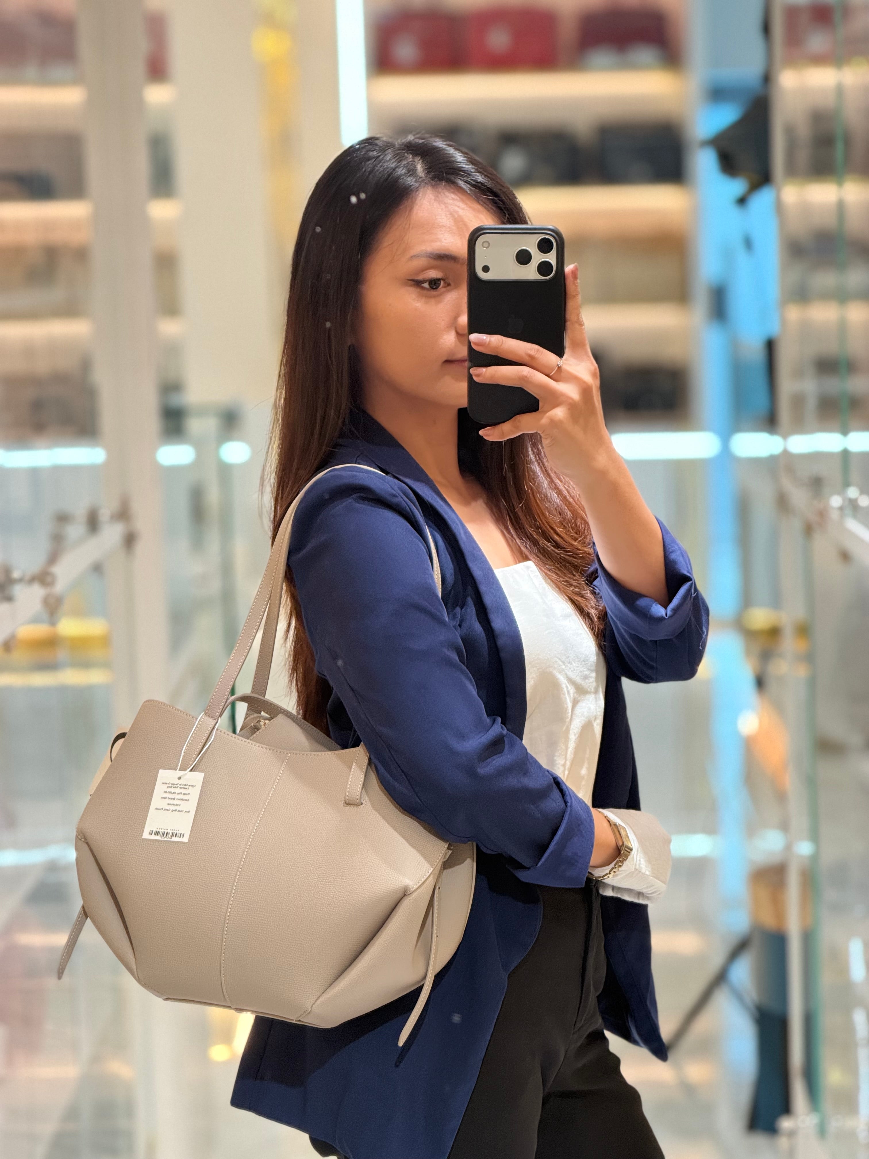 Cyme Mini in Taupe Graine Leather Tote Bag | Purse Maison Luxury Bags Shop