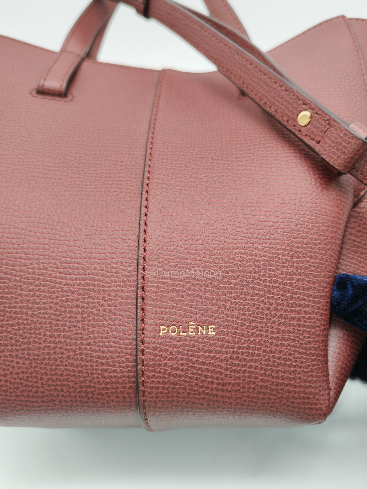 Polene Cyme Nano Tote Bag in Black Cherry Graine Leather | Purse Maison Luxury Bags Shop