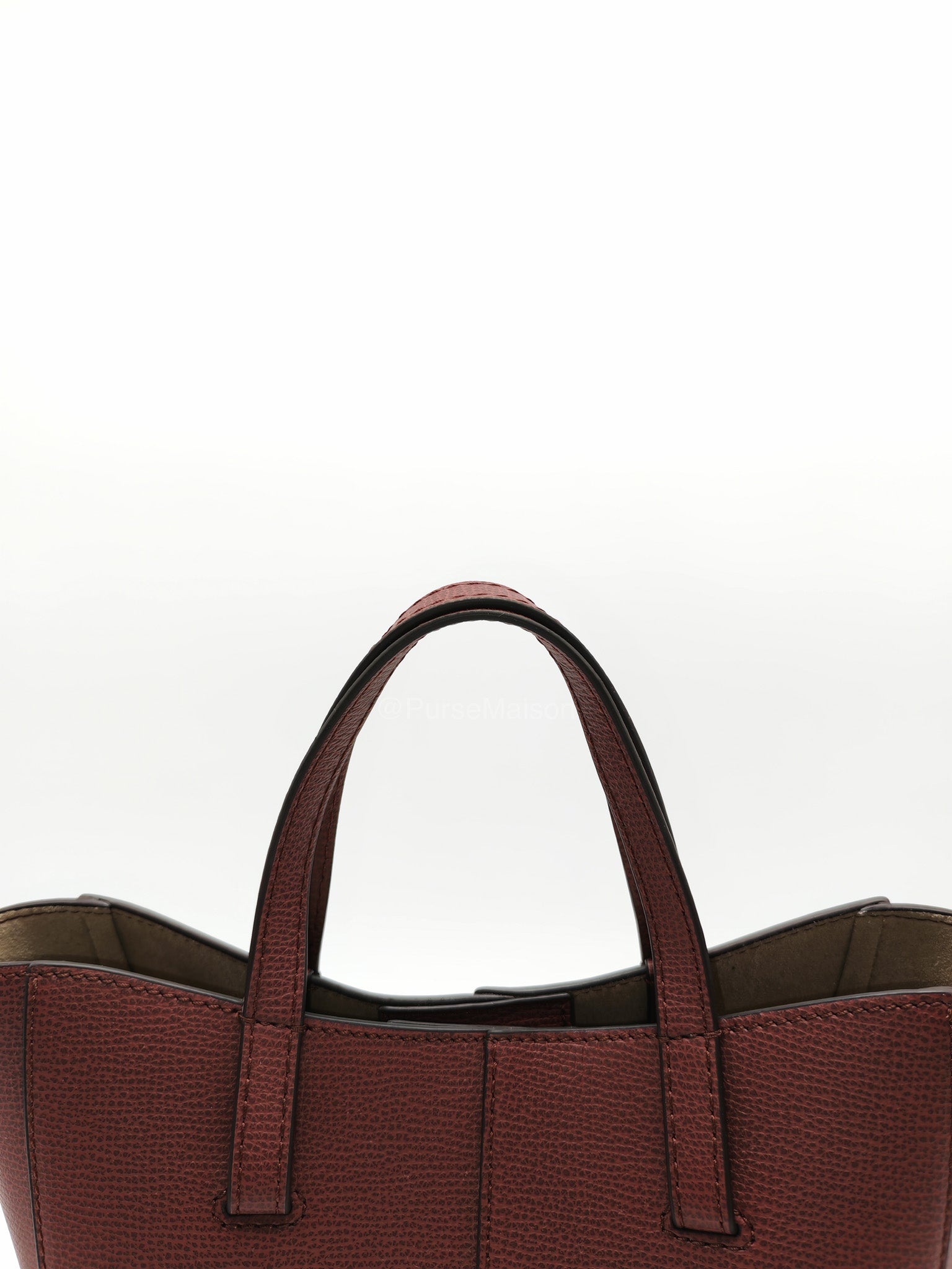 Polene Cyme Nano Tote Bag in Black Cherry Graine Leather | Purse Maison Luxury Bags Shop