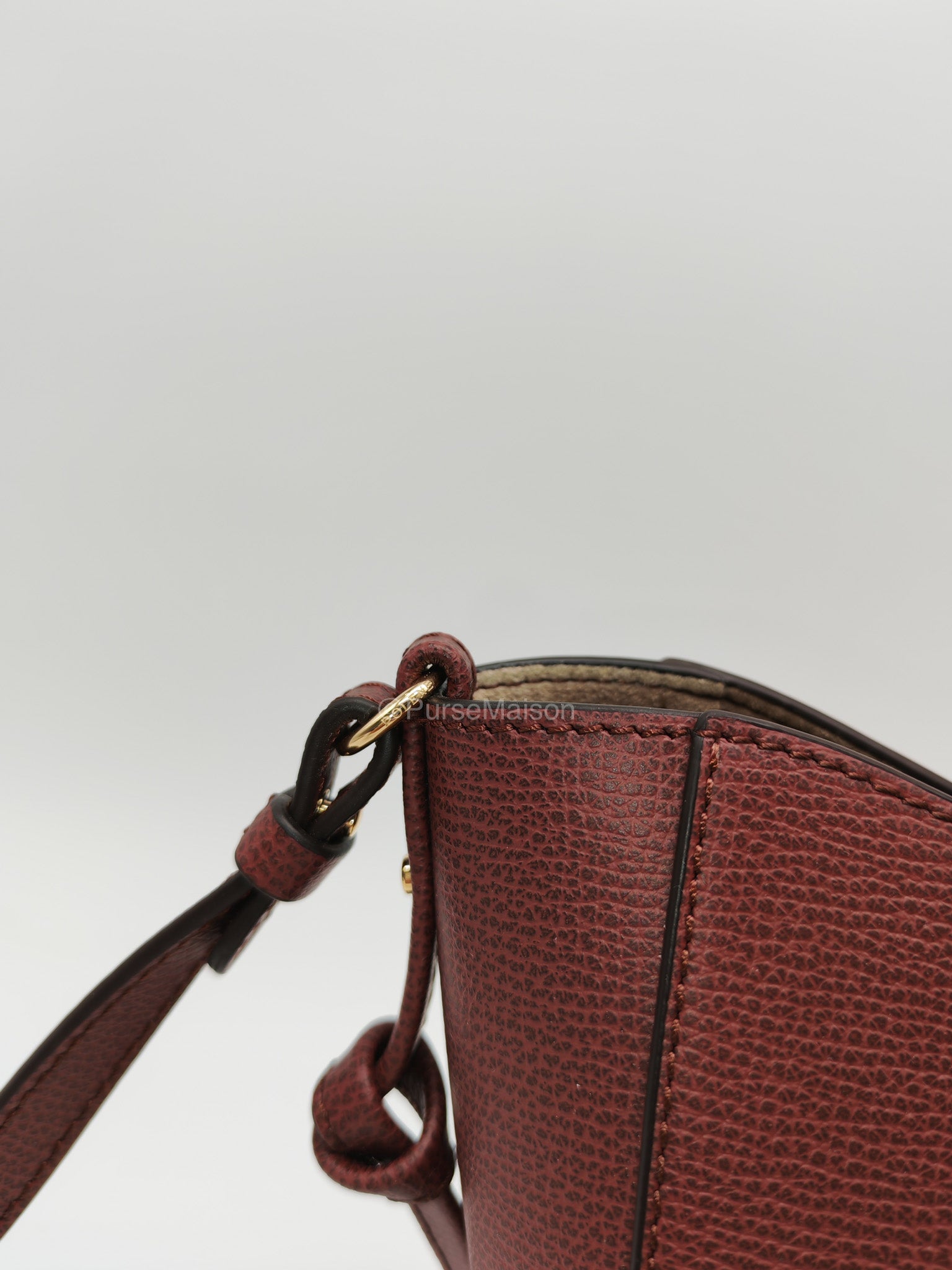 Polene Cyme Nano Tote Bag in Black Cherry Graine Leather | Purse Maison Luxury Bags Shop