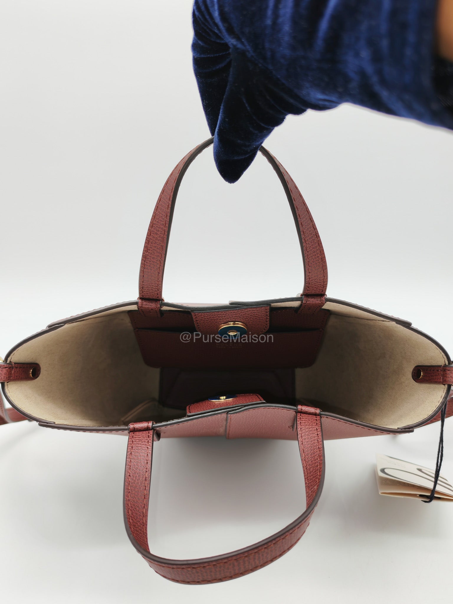Polene Cyme Nano Tote Bag in Black Cherry Graine Leather | Purse Maison Luxury Bags Shop
