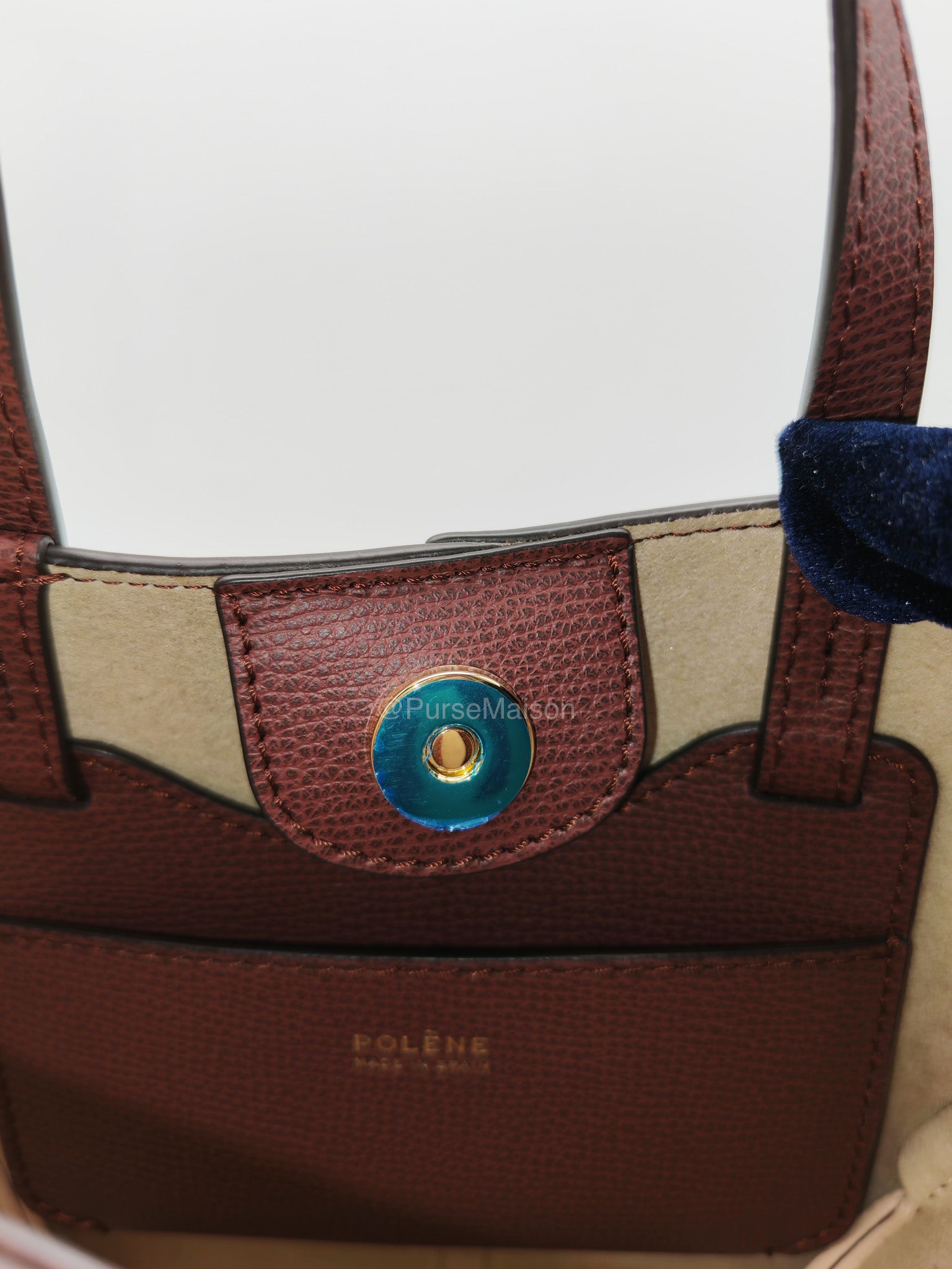 Polene Cyme Nano Tote Bag in Black Cherry Graine Leather | Purse Maison Luxury Bags Shop
