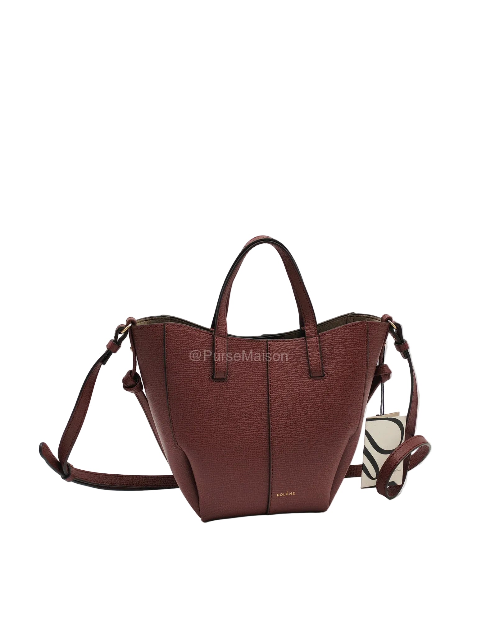 Polene Cyme Nano Tote Bag in Black Cherry Graine Leather | Purse Maison Luxury Bags Shop
