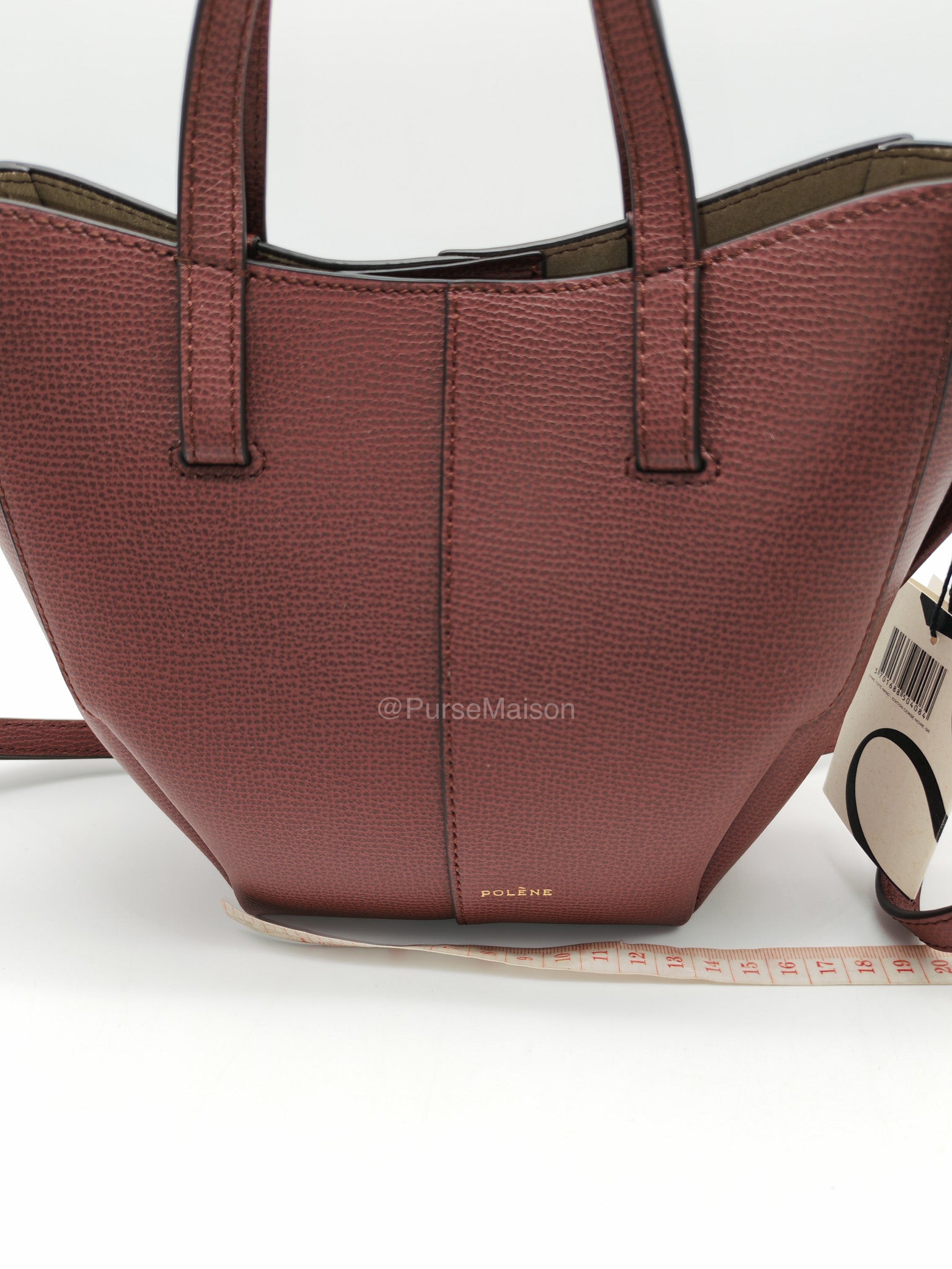 Polene Cyme Nano Tote Bag in Black Cherry Graine Leather | Purse Maison Luxury Bags Shop